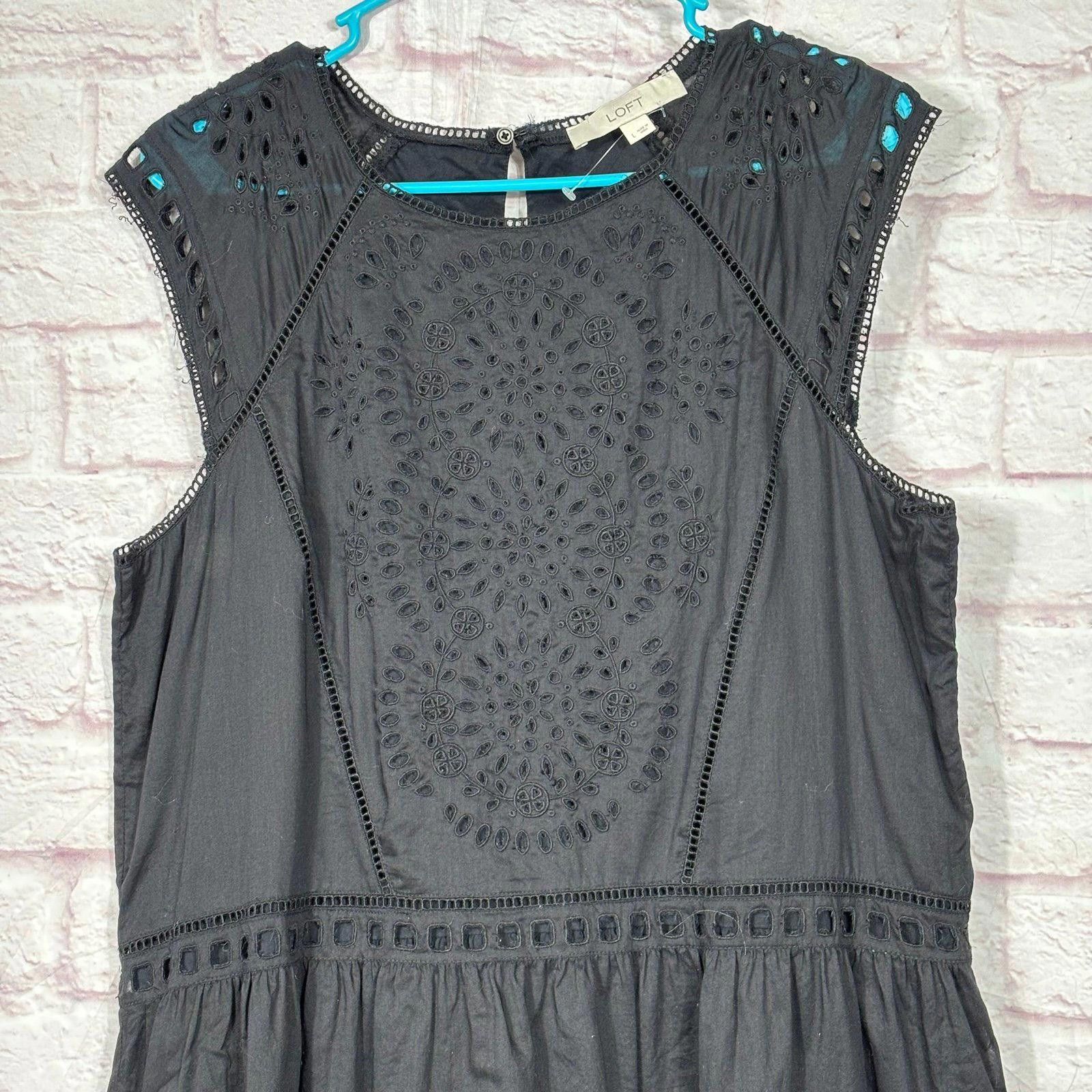 Other LOFT Black Sleeveless Eyelet Dress Size L NWOT Size L / US 10 / IT 46 - 2 Thumbnail