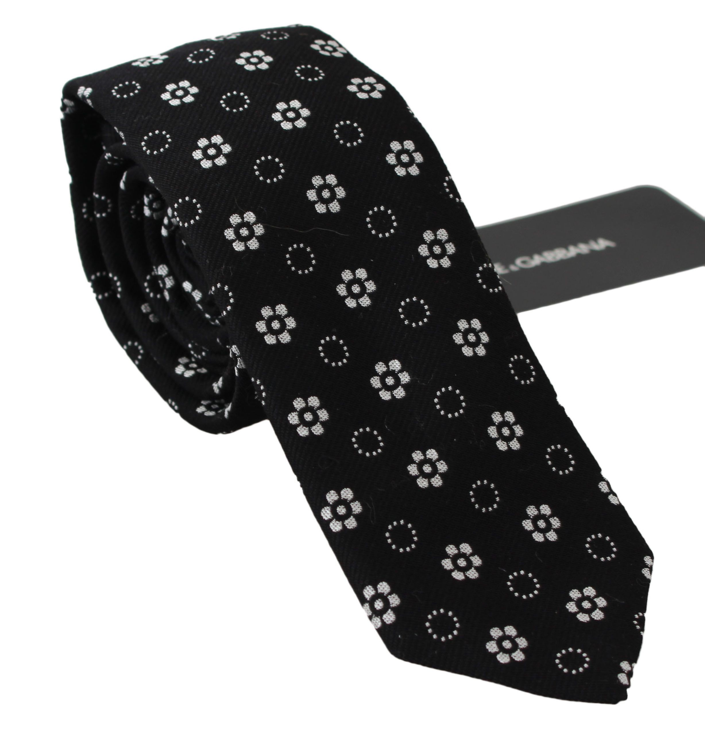 Dolce & Gabbana Elegant Black Floral Silk Men's Necktie Size ONE SIZE - 1 Thumbnail