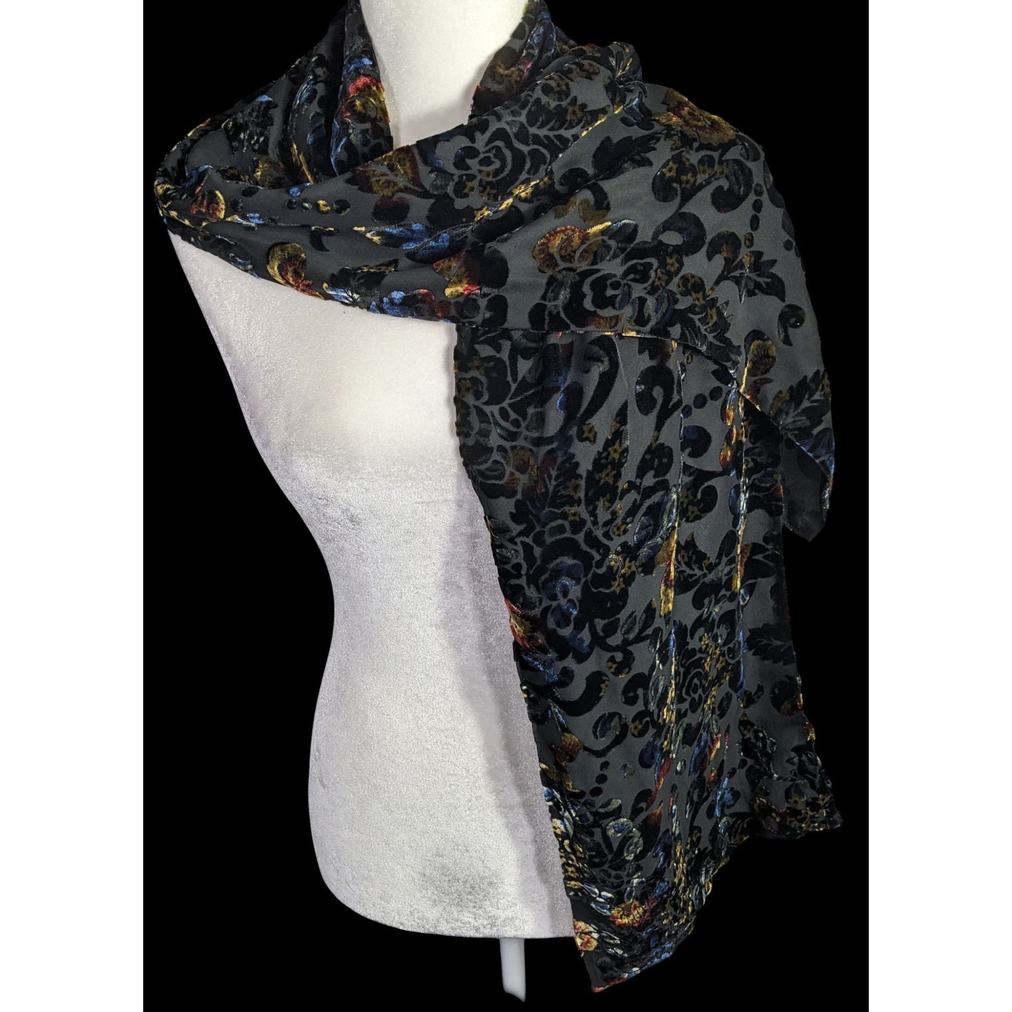 Other Vintage Dark Rainbow Burnt Velvet Floral Scarf Size ONE SIZE - 1 Thumbnail