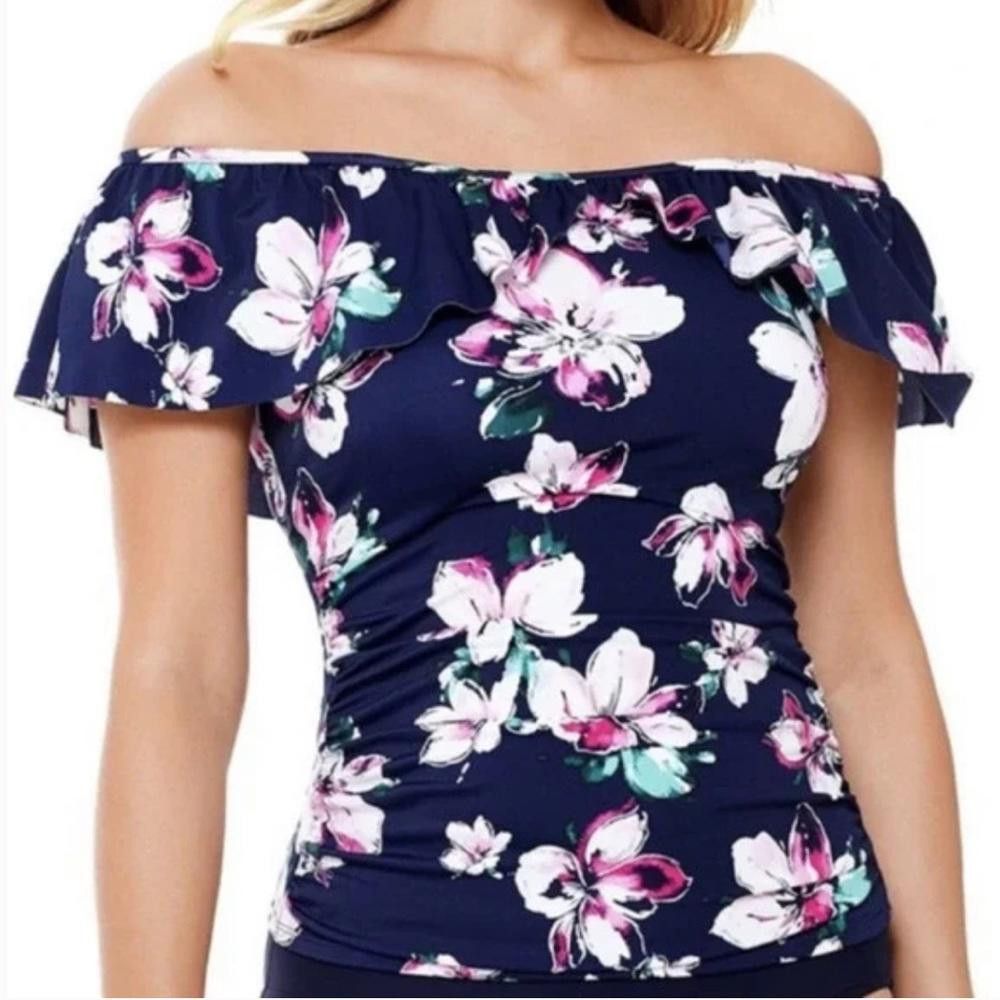 Designer Swim Solutions l NWT Navy Floral Ruffle Tankini Top Size 18 Size ONE SIZE - 11 Thumbnail