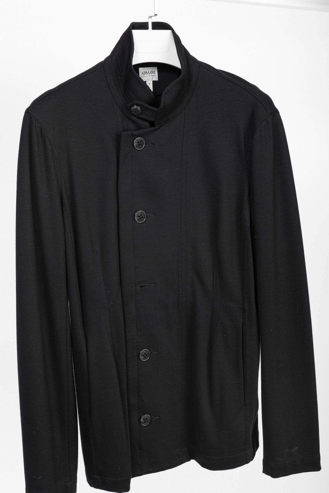 Armani Collezioni Armani Collezioni Black Jersey Buttoned Stand-Collar Jacket Size US M / EU 48-50 / 2 - 3 Thumbnail