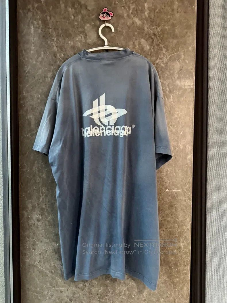 Balenciaga Balenciaga Washed Phantom Blue 3B Phantom Short Sleeve Size US M / EU 48-50 / 2 - 2 Thumbnail