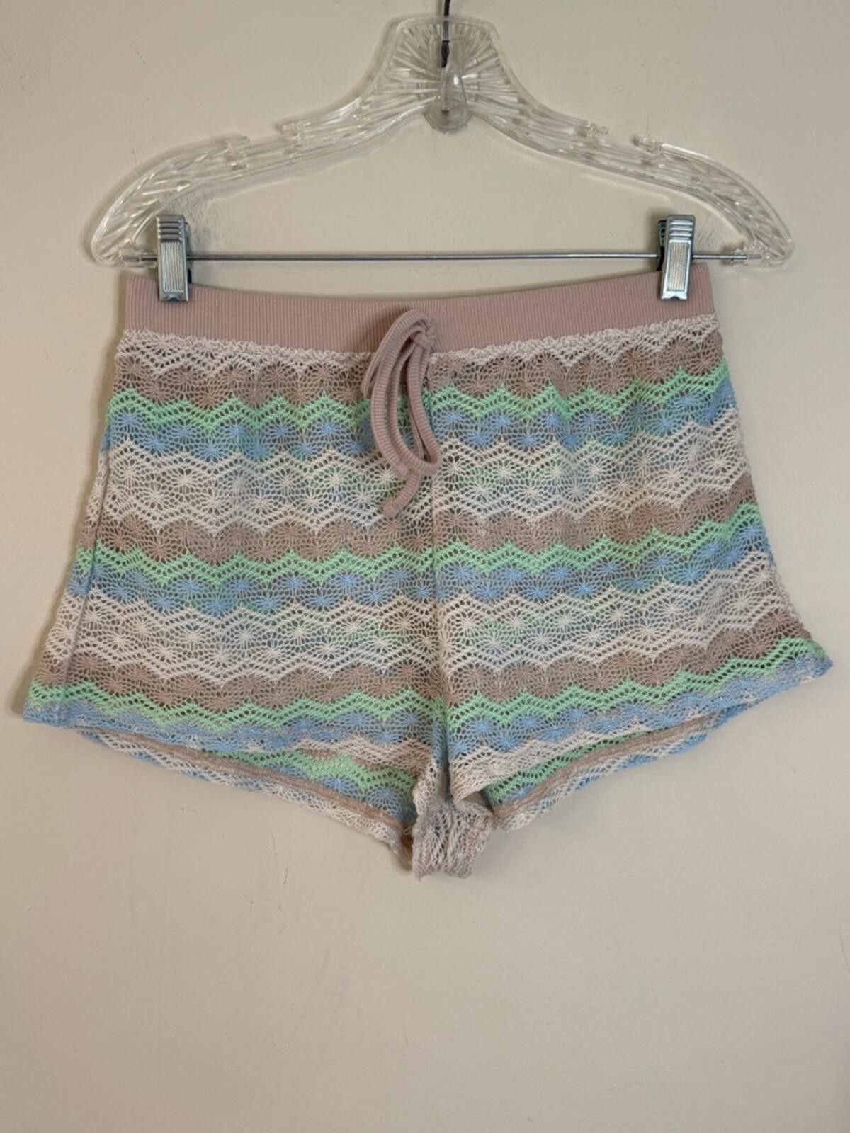 Other Wild Fable crochet lace shorts sheer teal cream brown SZ SM Size ONE SIZE - 3 Thumbnail
