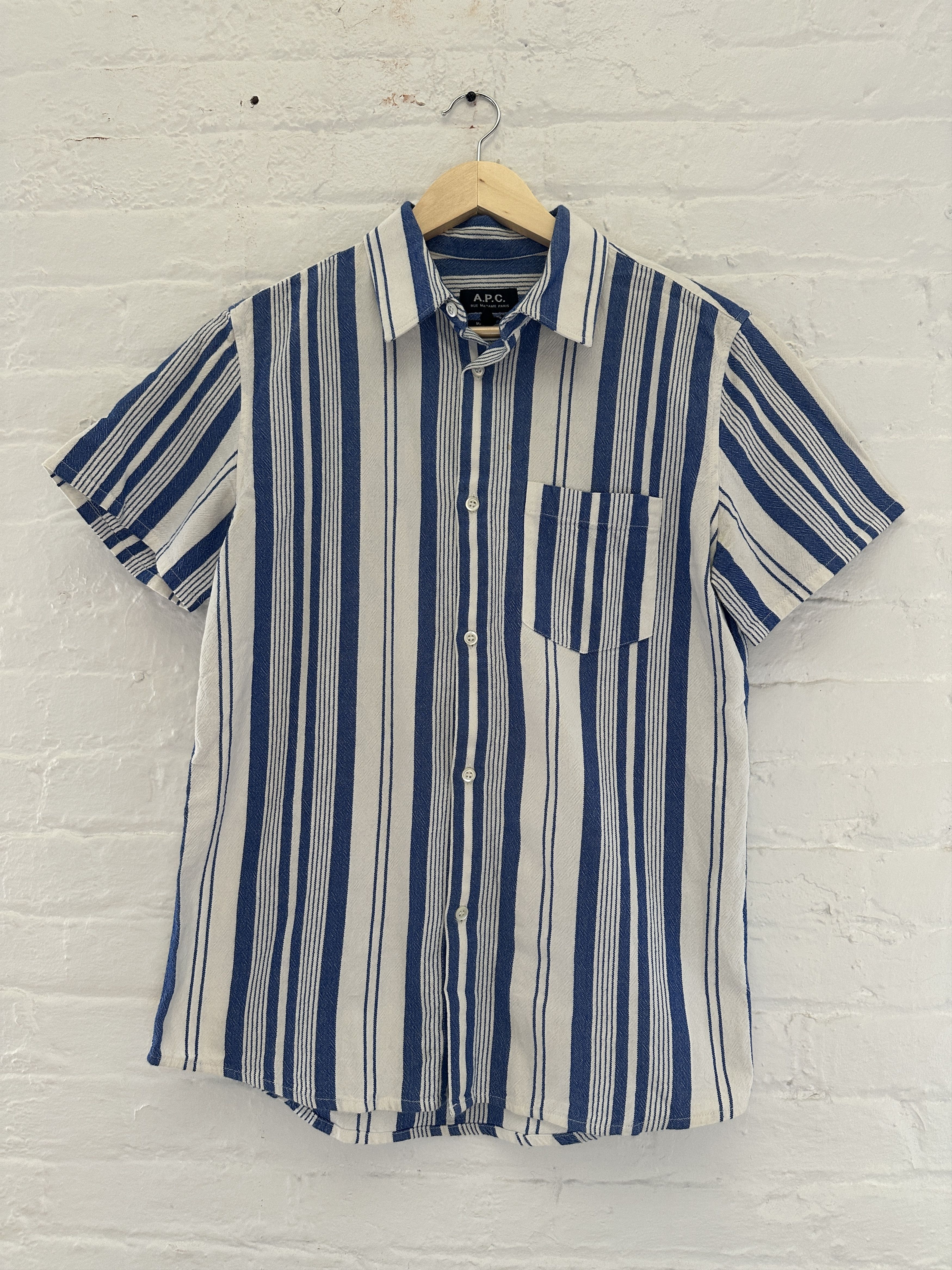 A.P.C. A.P.C. Striped Short Sleeve Button Up Shirt Size US S / EU 44-46 / 1 - 1 Thumbnail