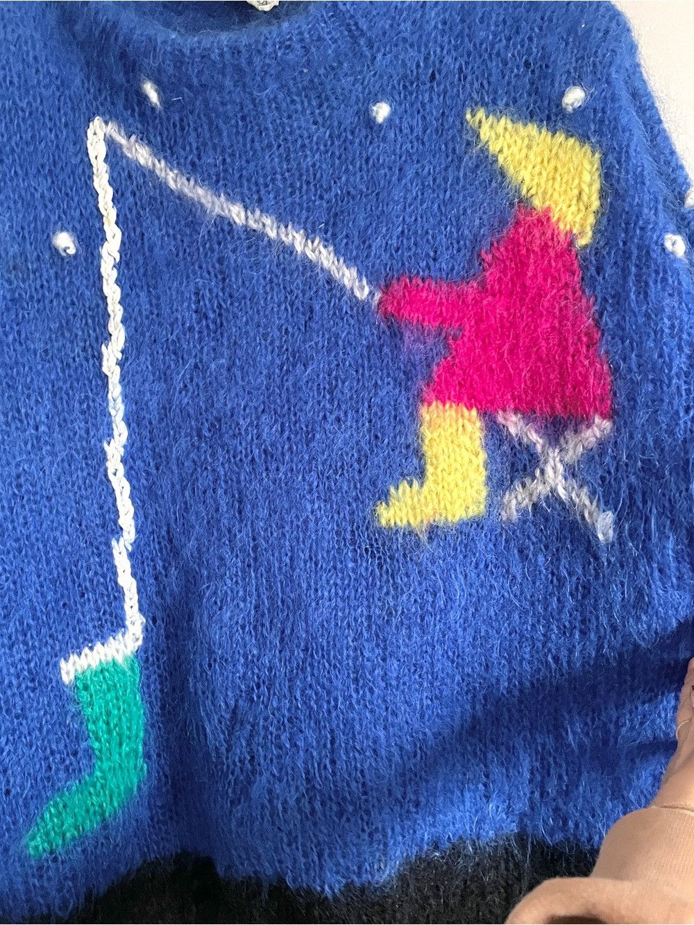 Vintage Vintage Handknit Blue Fishing Mohair Wool Sweater​ 🇬🇧 Size L / US 10 / IT 46 - 4 Thumbnail