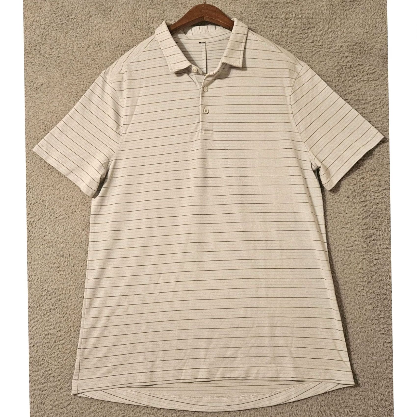 Lululemon lululemon Polo Shirt Size Large White Striped Casual Golf Short Sleeve Stretch Size US L / EU 52-54 / 3 - 2 Thumbnail