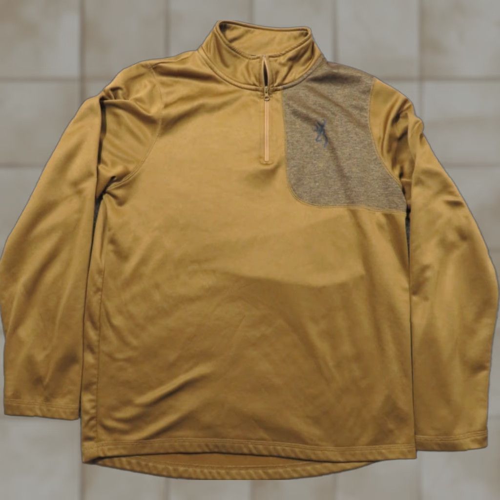 Vintage Browning 1/4 Zip Pullover Men's M Gold/Brown Casual Sportswear Shooting Clay Gun Shirt Size US M / EU 48-50 / 2 - 1 Thumbnail