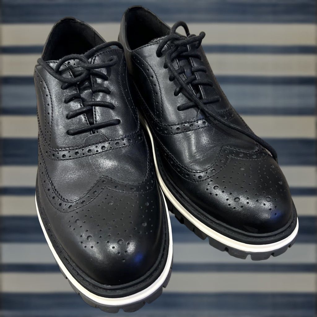 Cole Haan COLE HAAN Men's Wingtip Oxford Shoes Size 9.5 Black Leather-White Size US 9.5 / EU 42-43 - 1 Thumbnail