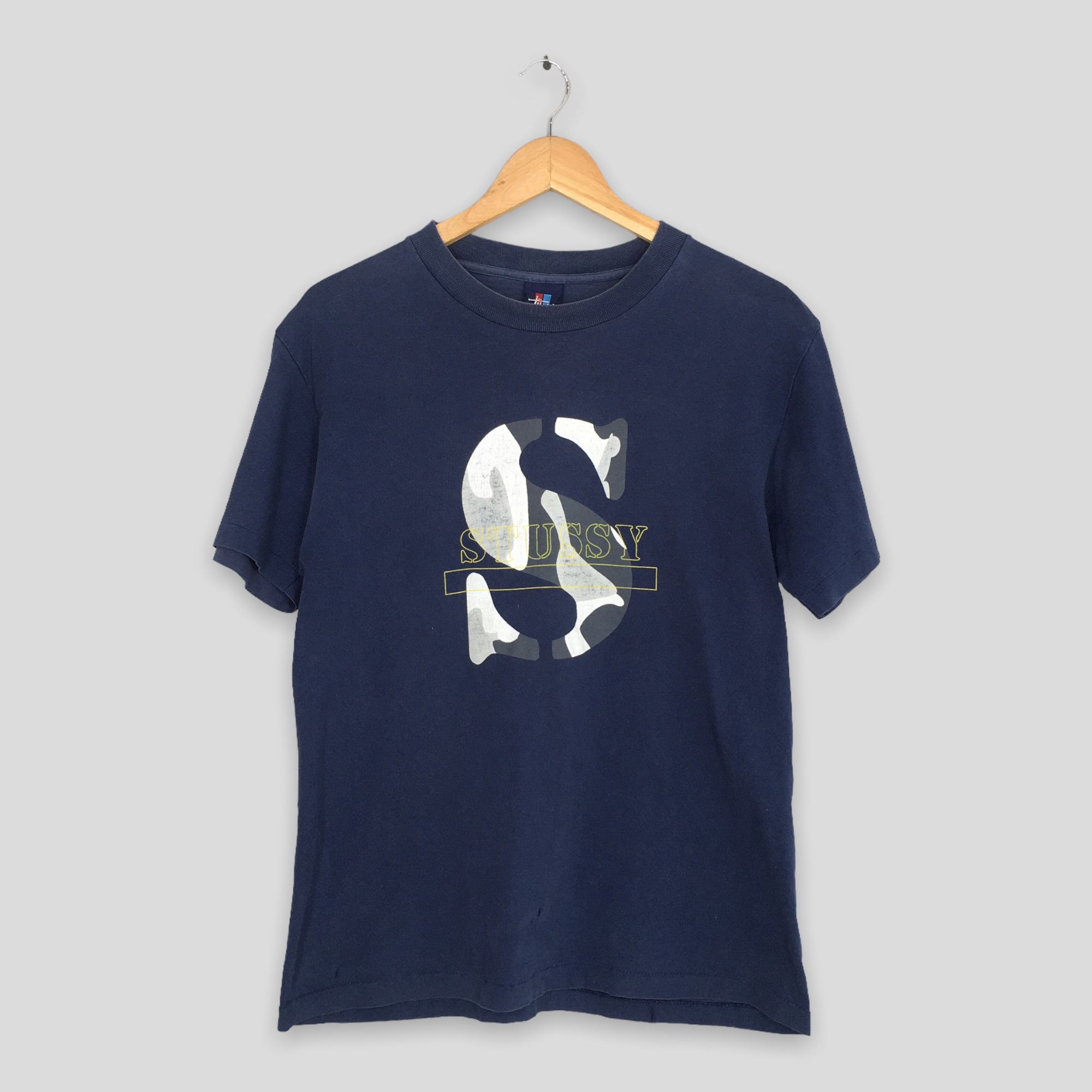 image of Skategang x Stussy Vintage 90's Stussy Usa S Logo T Shirt Medium in Dark Blue, Men's