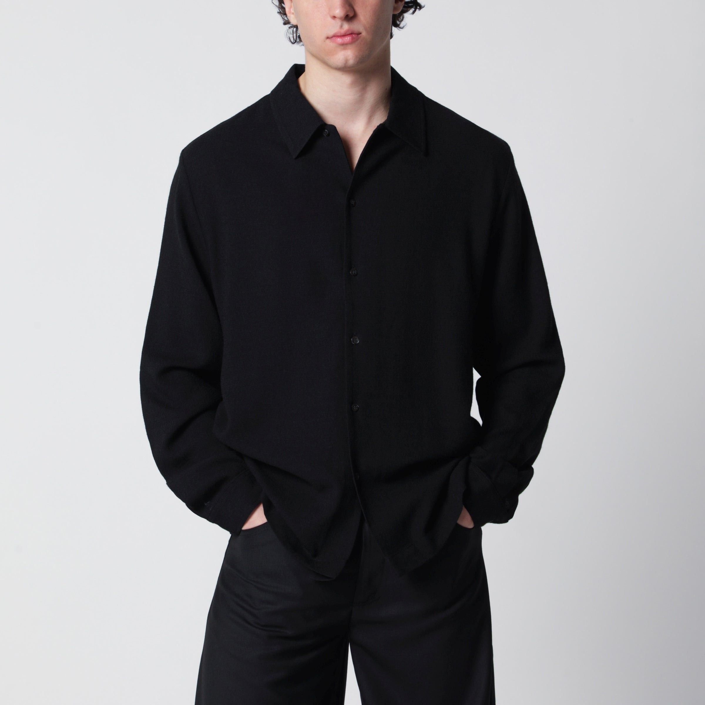 Sefr Sefr Sense Black Wool-Blend Crãªpe Shirt Size US L / EU 52-54 / 3 - 1 Thumbnail