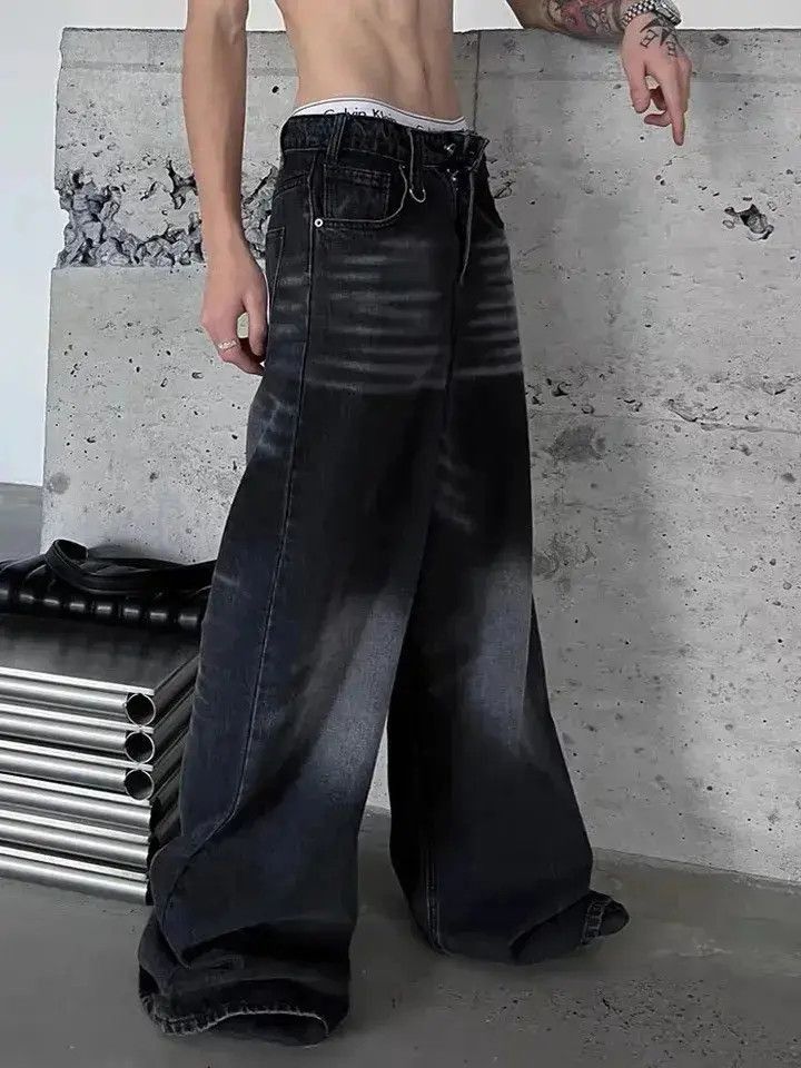 Japanese Brand Baggy Jeans grunge Y2k high waist wide leg pants streetwear Size US 32 / EU 48 - 3 Thumbnail