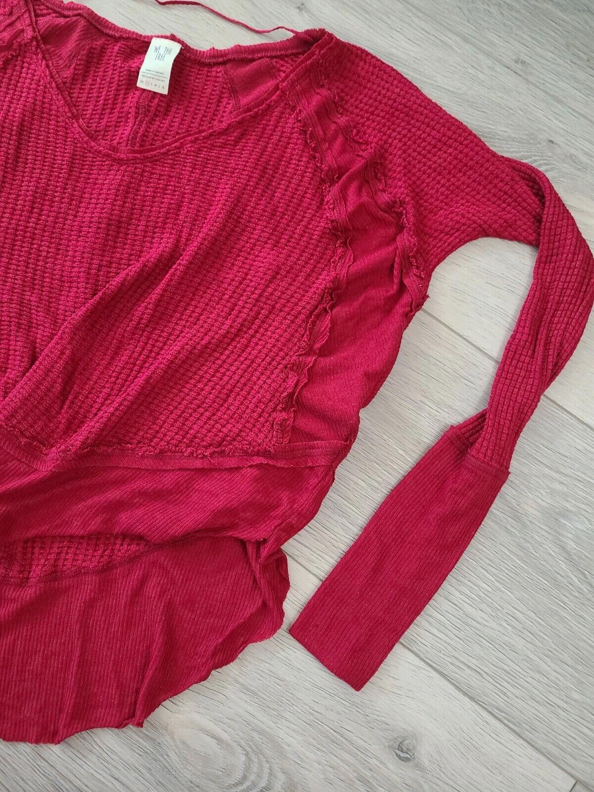 Designer We The Free Sweater Extra Small Red Waffle Knit Hi Low Size XS / US 0-2 / IT 36-38 - 5 Thumbnail