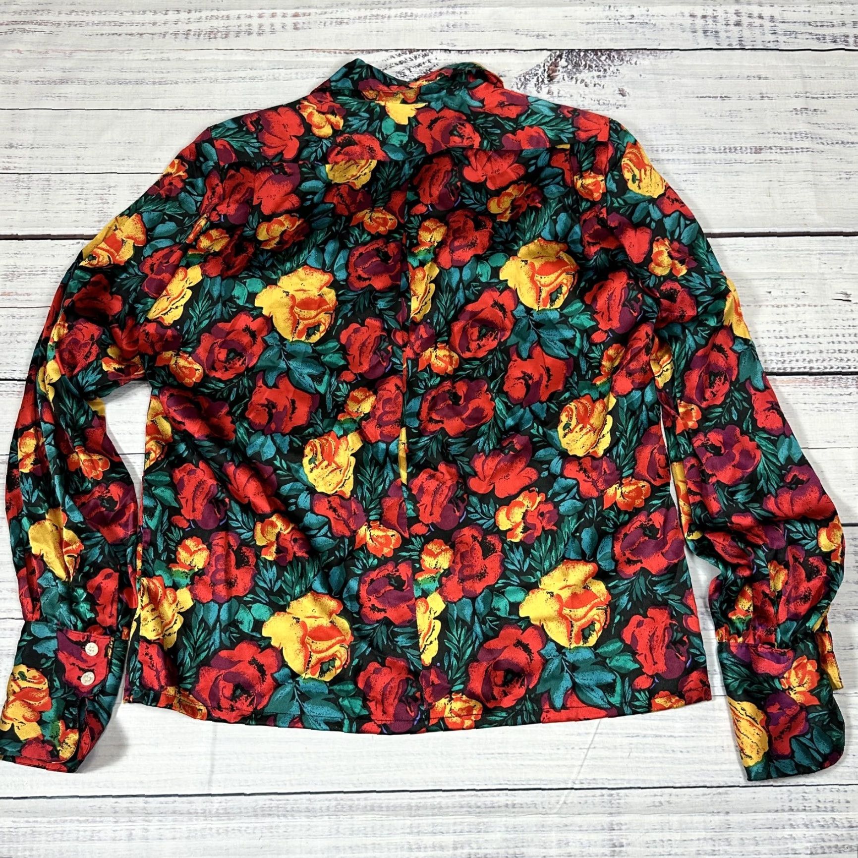 Vintage VINTAGE Boda Floral Green Red Silk Blouse Shirt Long Sleeve Shoulder Pads Sz 6 Size M / US 6-8 / IT 42-44 - 3 Thumbnail