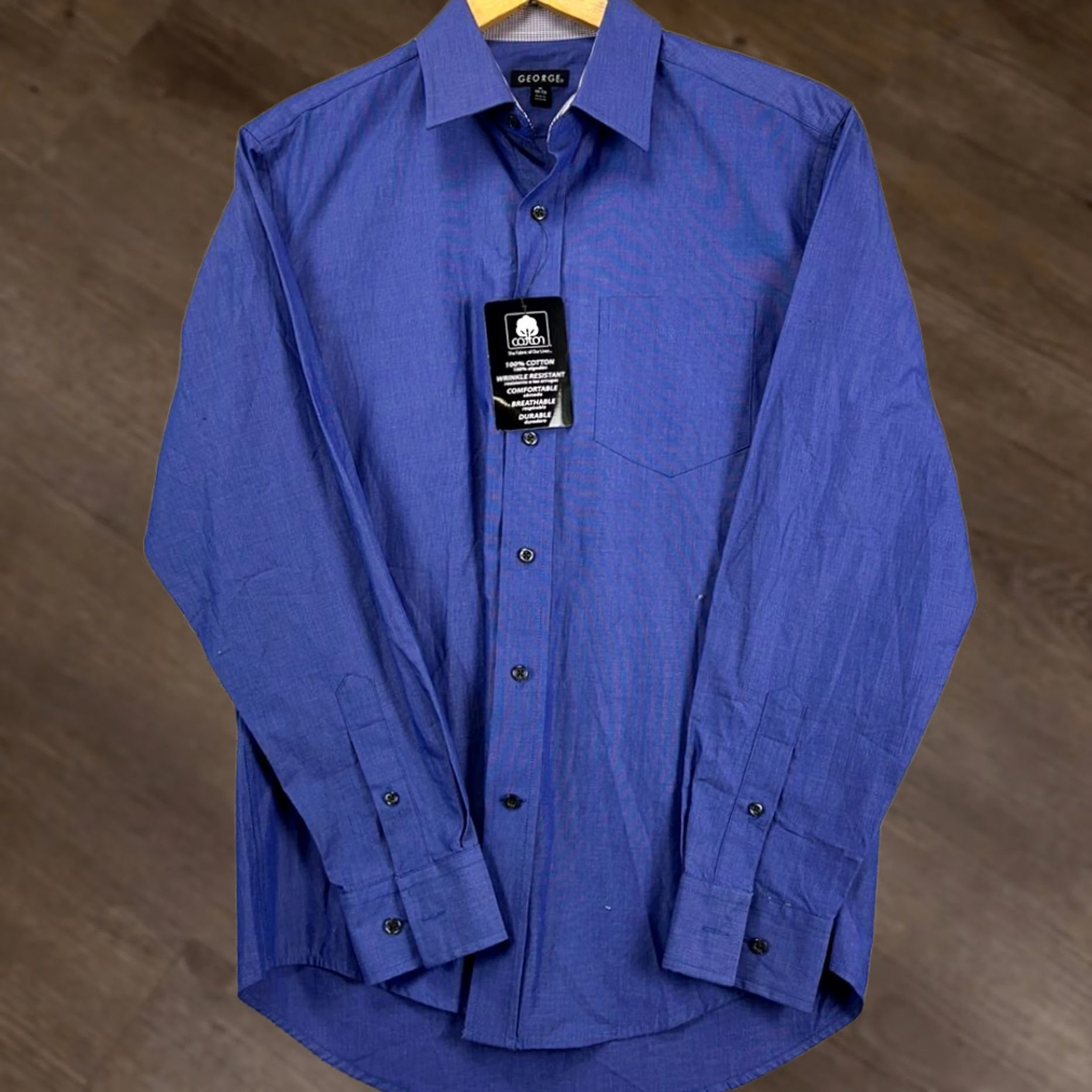 George George Button-Up Shirt Mens M Blue Long Sleeve 100% Cotton Casual NEW Size US M / EU 48-50 / 2 - 1 Thumbnail