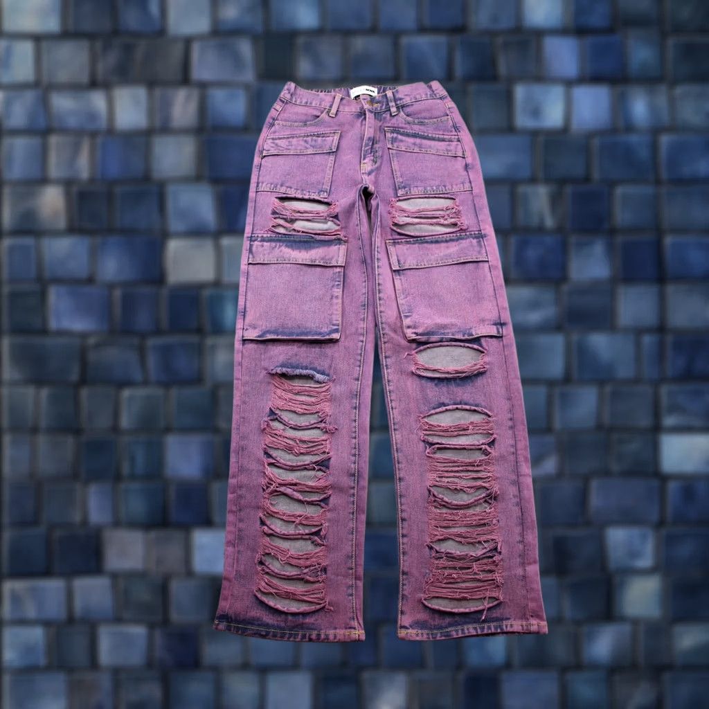 Fashion Nova Fashion Nova Women's Jeans Junior Size 5 Purple Distressed Straight Leg Baggy Shirt? Size 27" / US 4 / IT 40 - 1 Thumbnail