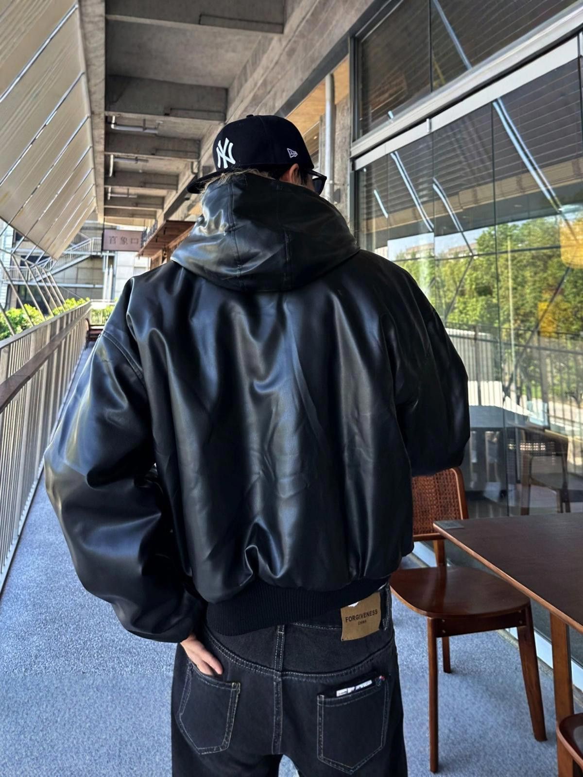 Leather Black Faux Leather Bomber Jacket with Faux Fur Lining Size US L / EU 52-54 / 3 - 4 Thumbnail