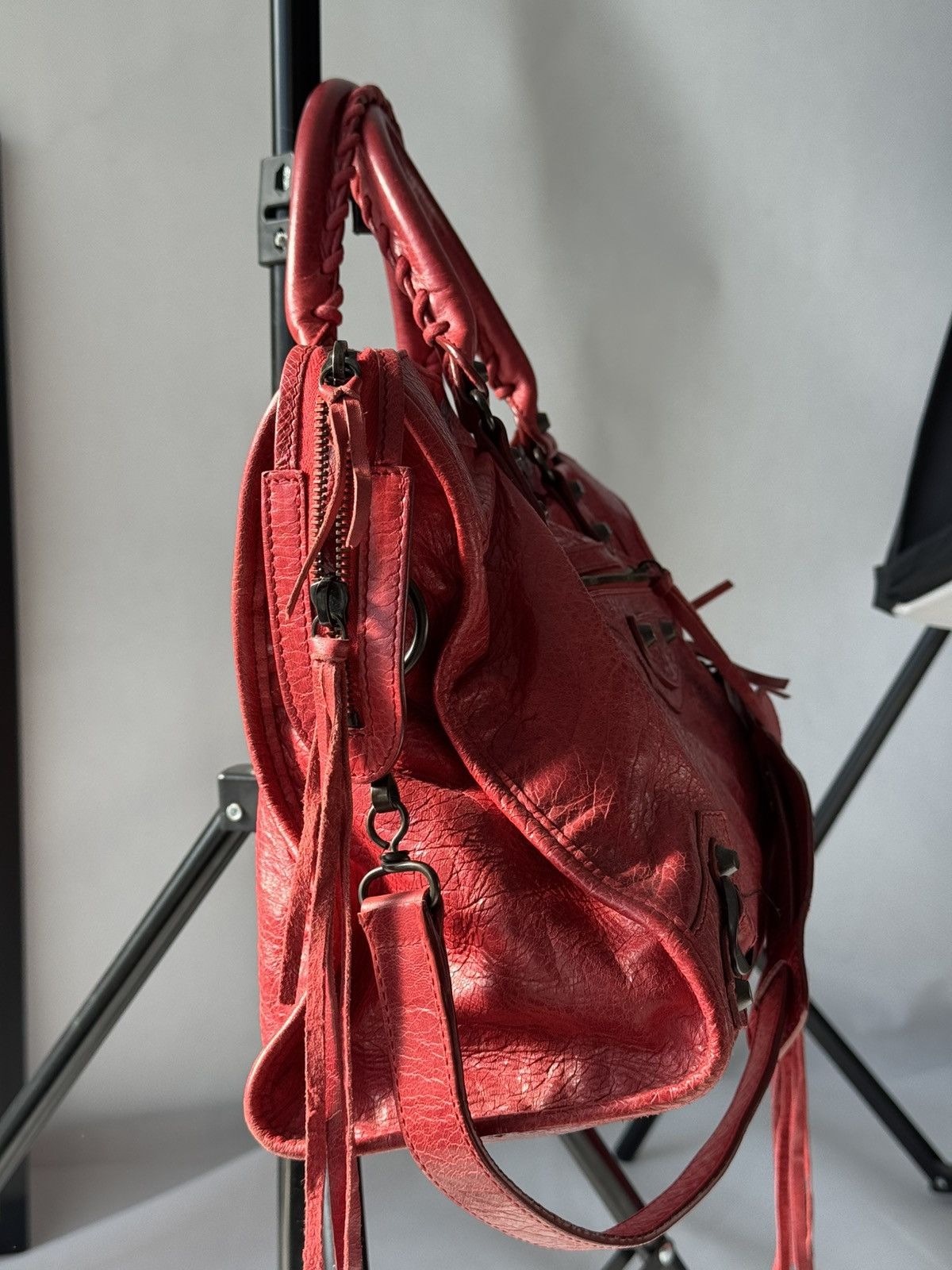 Balenciaga Authentic Balenciaga Red City Bag Real Leather Handbag Size ONE SIZE - 10 Thumbnail