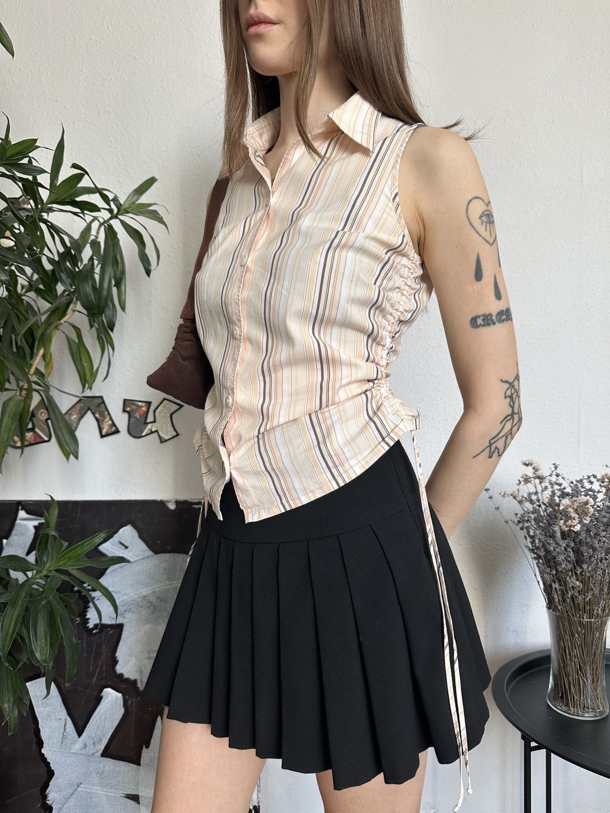 Seditionaries Betty Barclay Vintage Striped Scrunchy Ruched Blouse 00s Size XS / US 0-2 / IT 36-38 - 2 Thumbnail