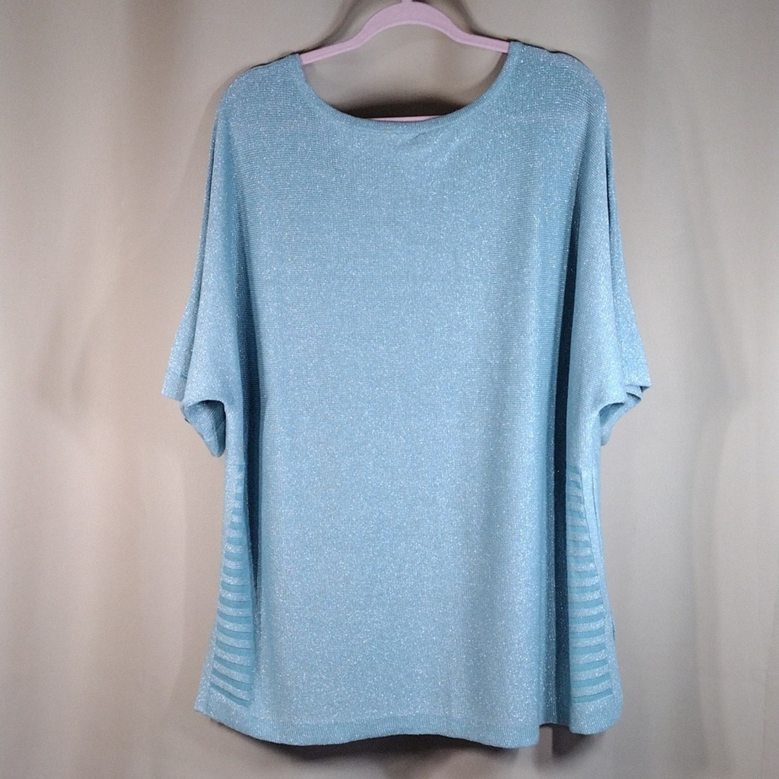 Chicos Chico's Light Blue Flowy Stripe Short Sleeve Plus Size Shirt Size XXL / US 16-18 / IT 52-54 - 2 Thumbnail