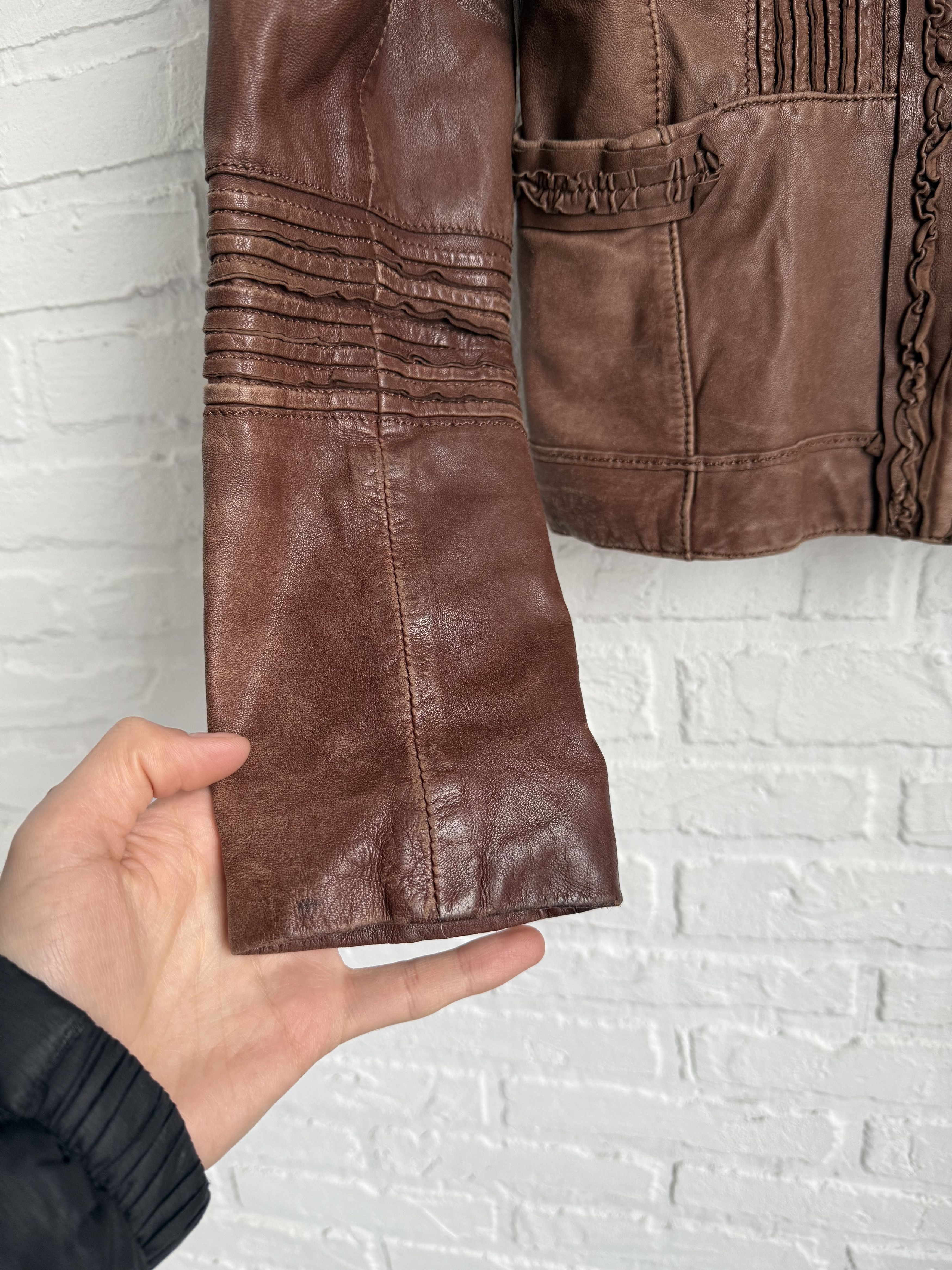 MAX&Co. Vintage Max Mara Max&CO brown leather biker jacket Size S / US 4 / IT 40 - 11 Thumbnail