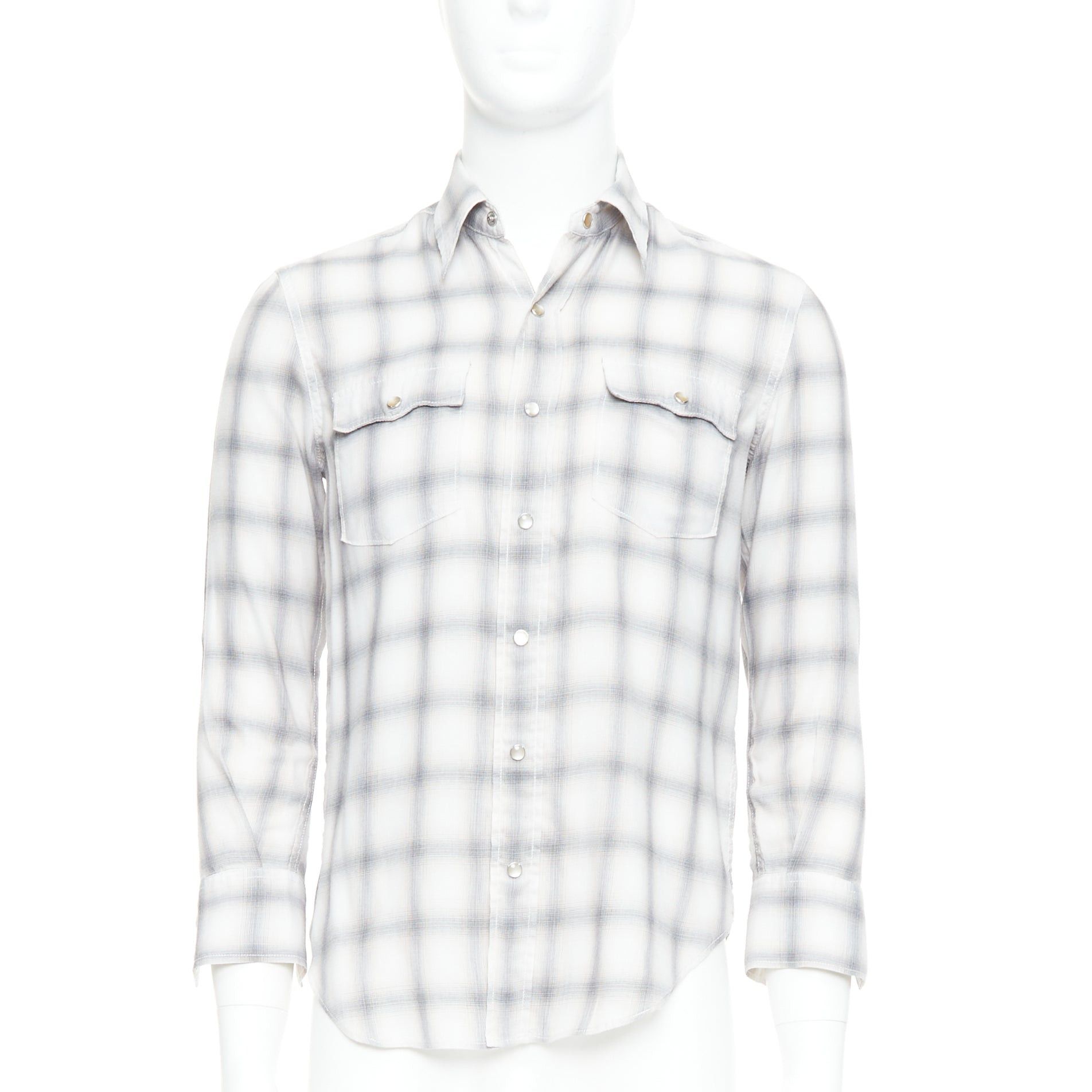 Saint Laurent Paris SAINT LAURENT 2016 grey cream checked resin snap buttons shirt M Size US M / EU 48-50 / 2 - 1 Thumbnail