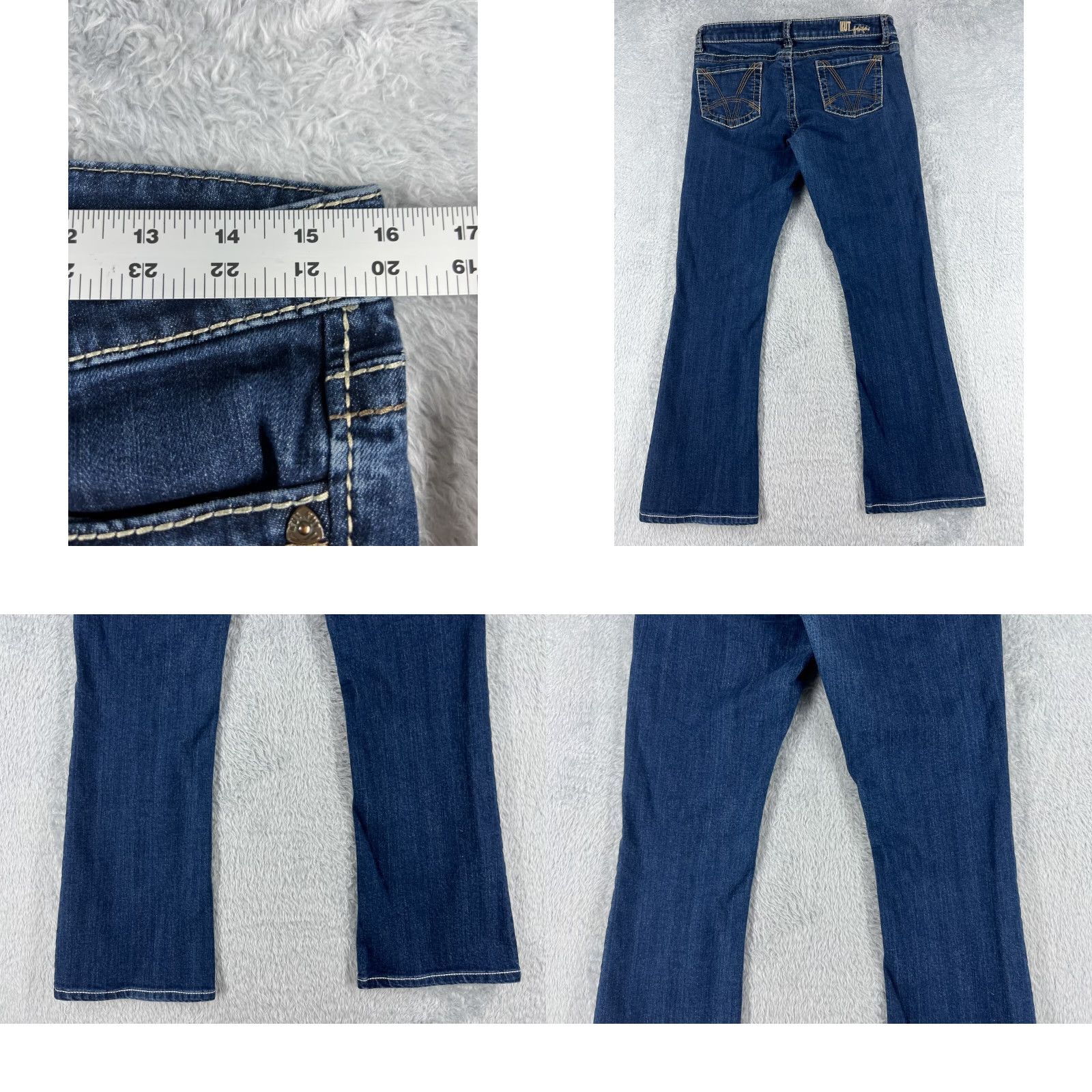Vintage KUT from the Kloth Jeans Women 8 Blue Denim Flared Low Rise 30x29 Cotton Stretch Distressed Embroidered Logo Size 30" / US 8 / IT 44 - 9 Thumbnail