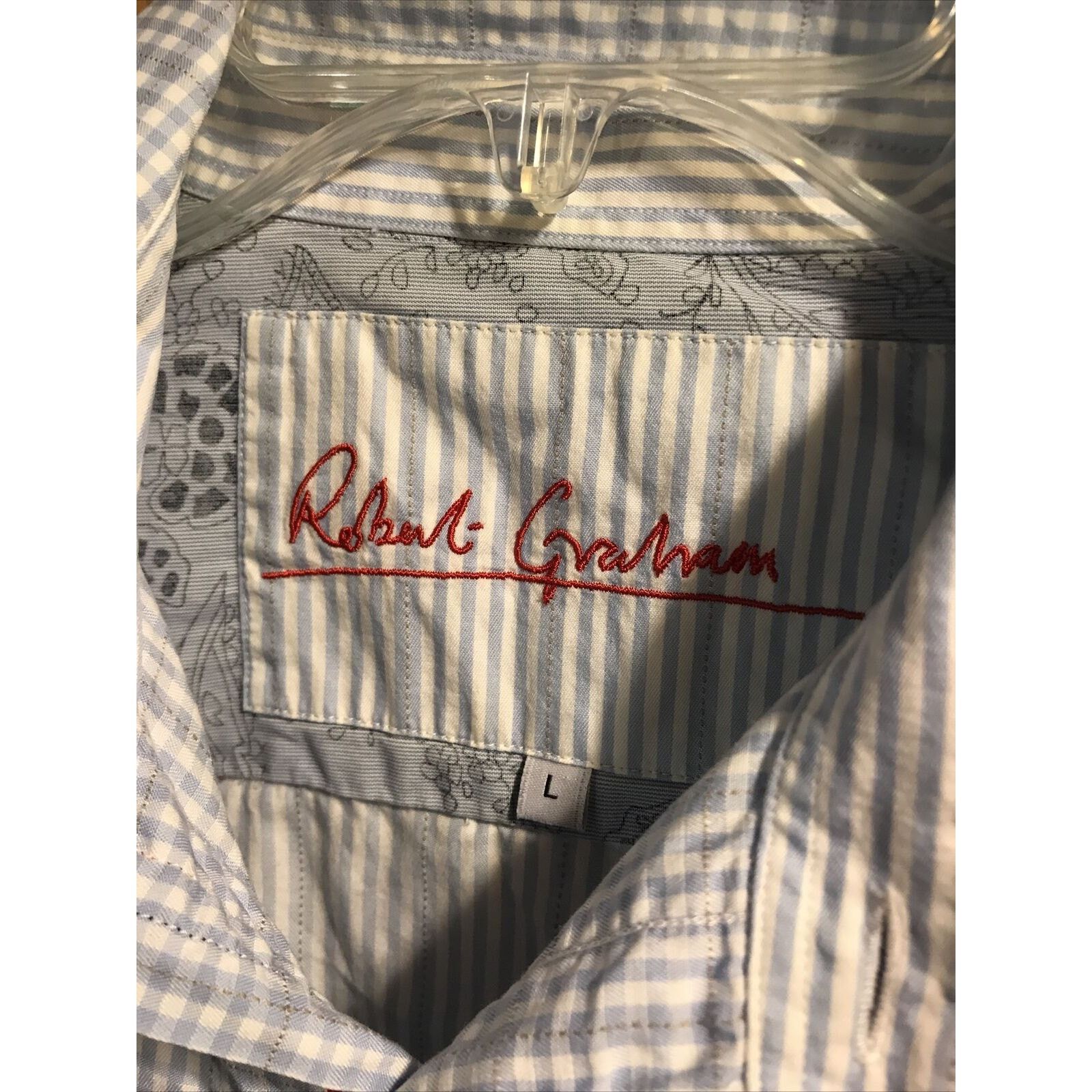 Robert Graham Robert Graham Men’s L Blue Check Striped Button Cotton Shirt Size US L / EU 52-54 / 3 - 8 Thumbnail
