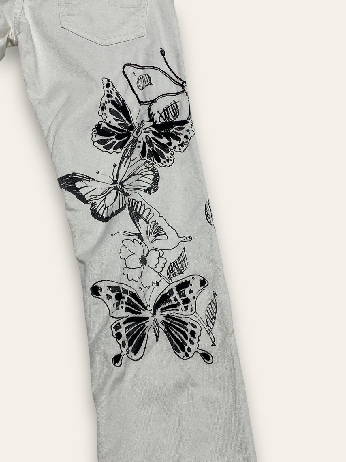 Iceberg Vintage ICEBERG White Pants Art Butterfly Nature Masterpiece Size 31" - 12 Thumbnail