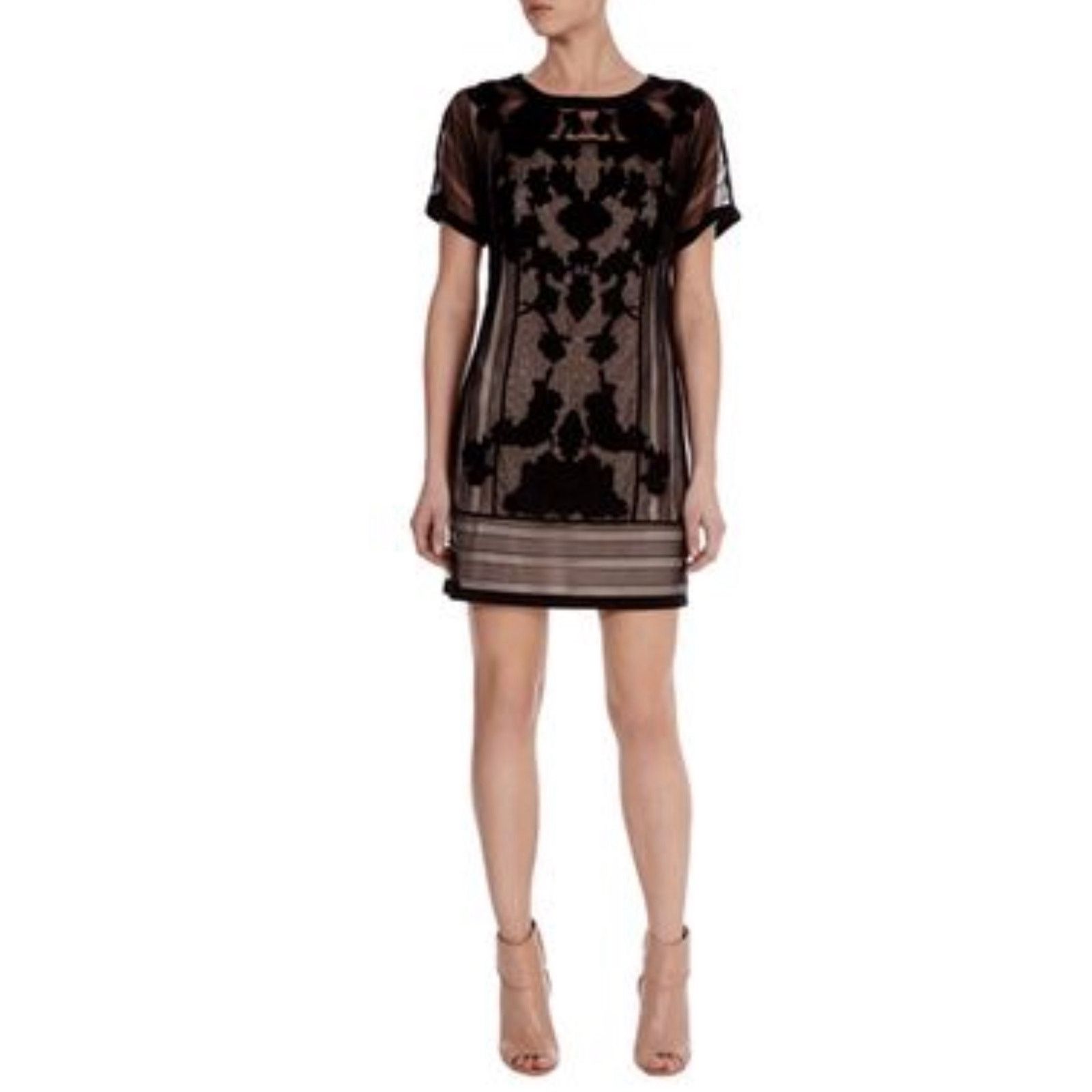 KAREN MILLEN Dress Sheer Mesh Embroidery Overlay Slip