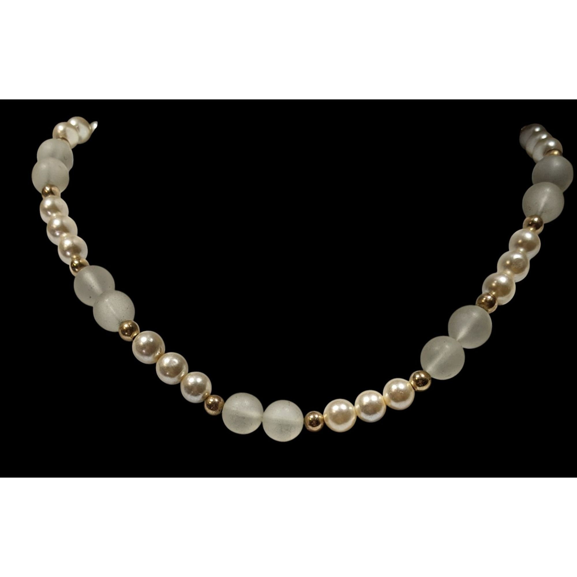 Other Vintage Frosted Glass & Faux Pearl Necklace With Gold Tone B Size ONE SIZE - 2 Thumbnail