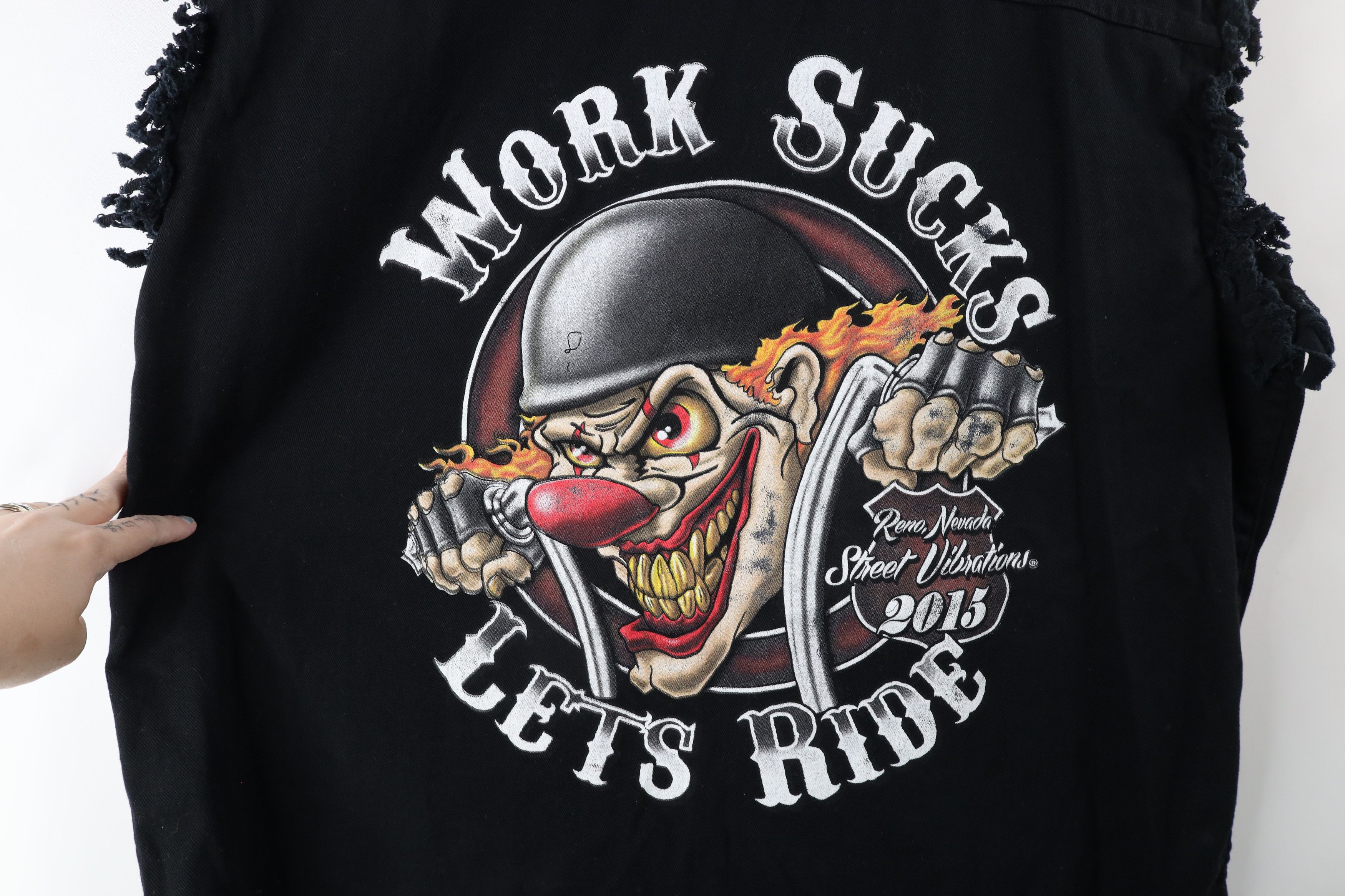Vintage Vintage Y2K Work Sucks Motorcycle Clown Cut Off Shirt Size US XXL / EU 58 / 5 - 10 Thumbnail