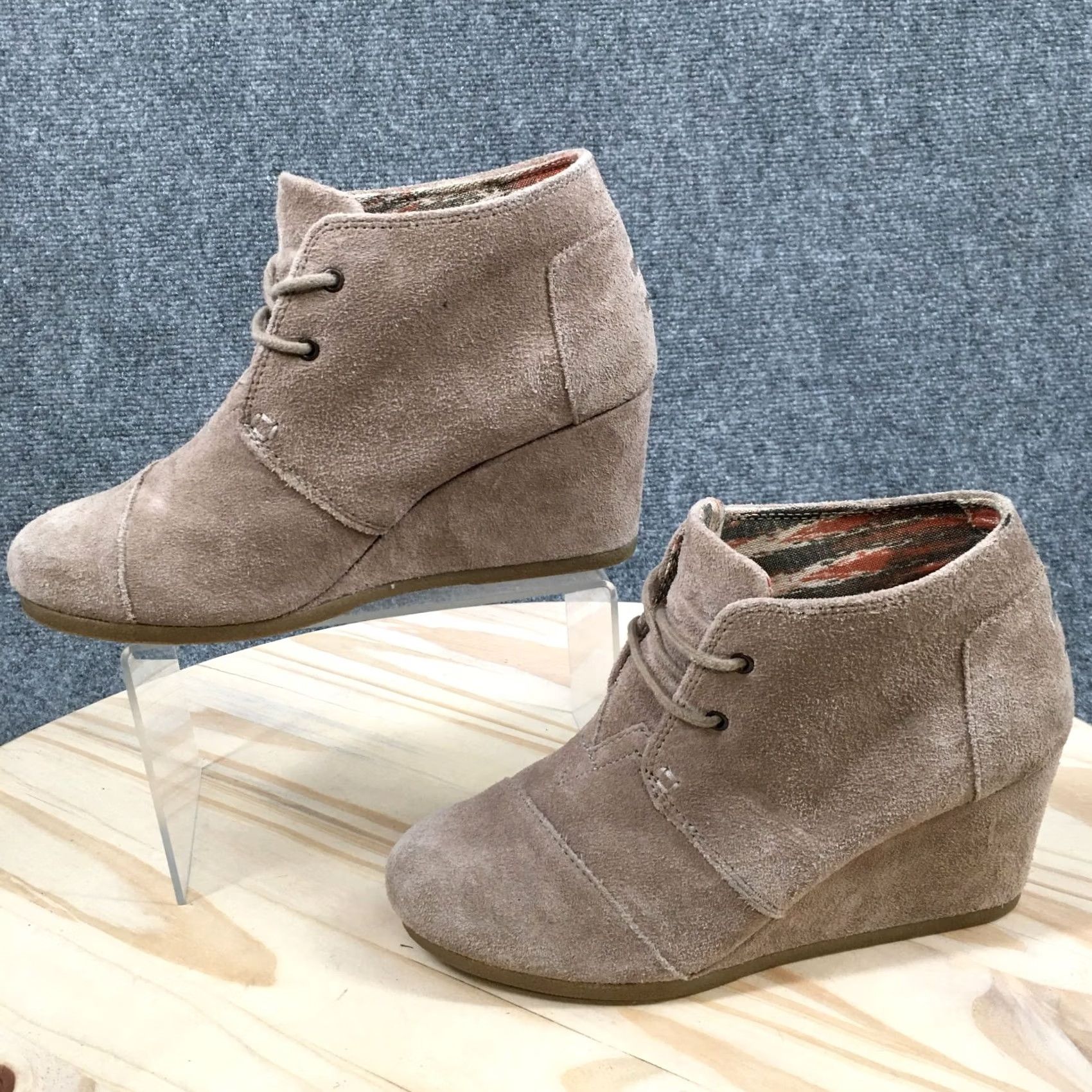 Toms TOMS Boots Womens 8 Desert Ankle Bootie Brown Black Lace Up Wedge Heels 710816 Size US 8 / IT 38 - 3 Thumbnail