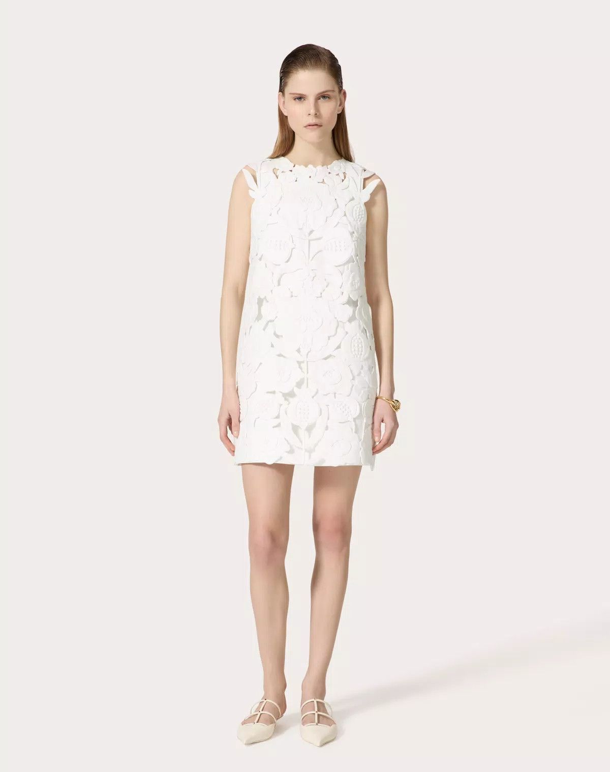 Valentino o1s1wg110525 Embroidered Light Splittable Dress in White Size S / US 4 / IT 40 - 4 Thumbnail