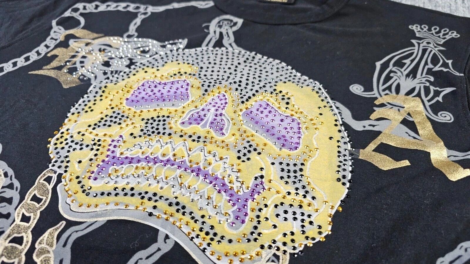 Christian Audigier Christian Audigier Y2K Skull Studded Graphic Tee Black 2XL Size US XXL / EU 58 / 5 - 10 Thumbnail