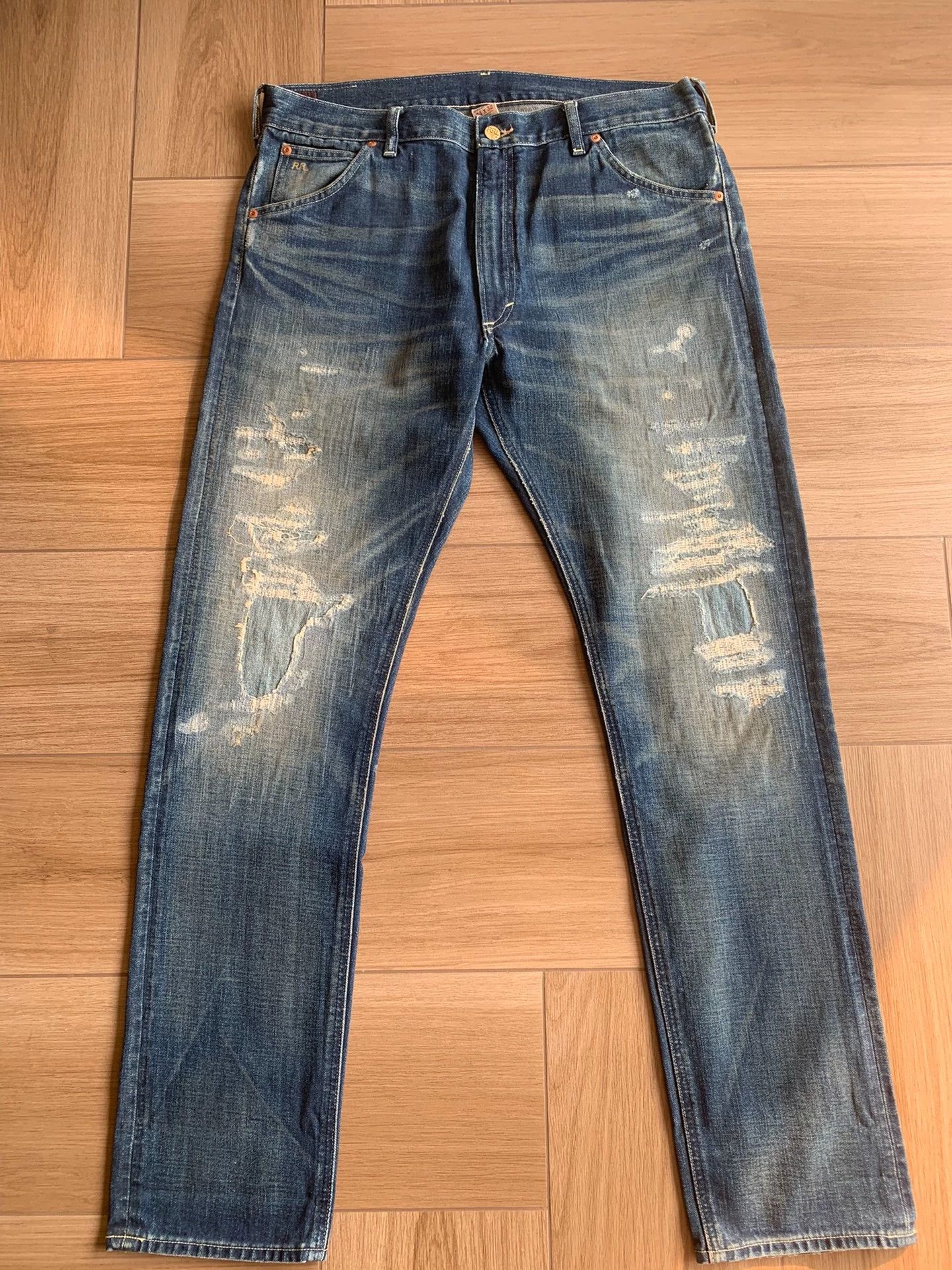 RRL Ralph Lauren RRL High-Waist Slim Fit Distressed Ripped Denim Jeans 34 Size US 34 / EU 50 - 1 Thumbnail