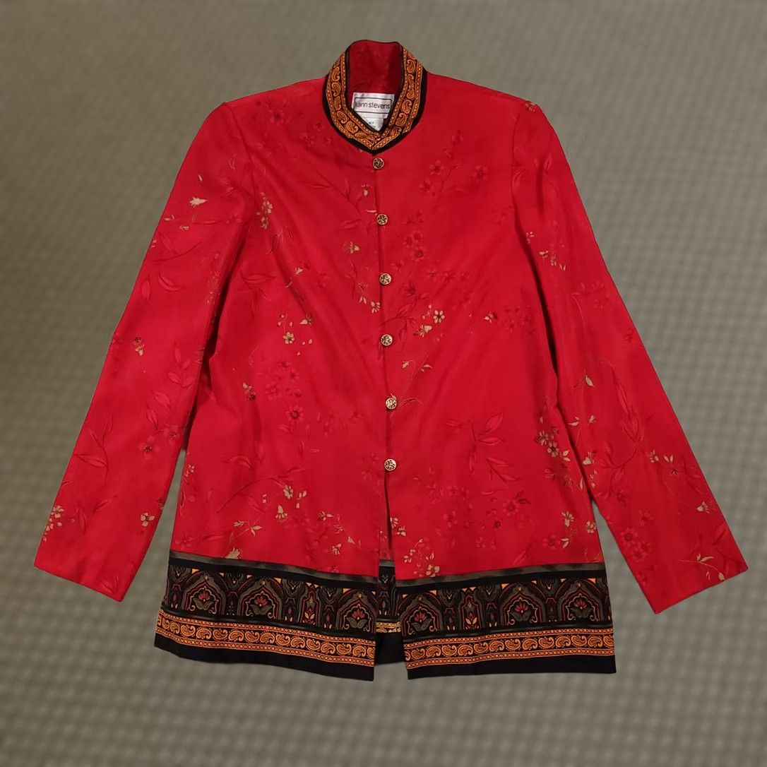 Vintage VINTAGE Karin Stevens Kimono Shirt Button Up Women's 12 Tall Red Floral Poly Shirt Womens Tall Red Floral 12T Ladies Kimono Button-Up Size XL / US 12-14 / IT 48-50 - 1 Thumbnail