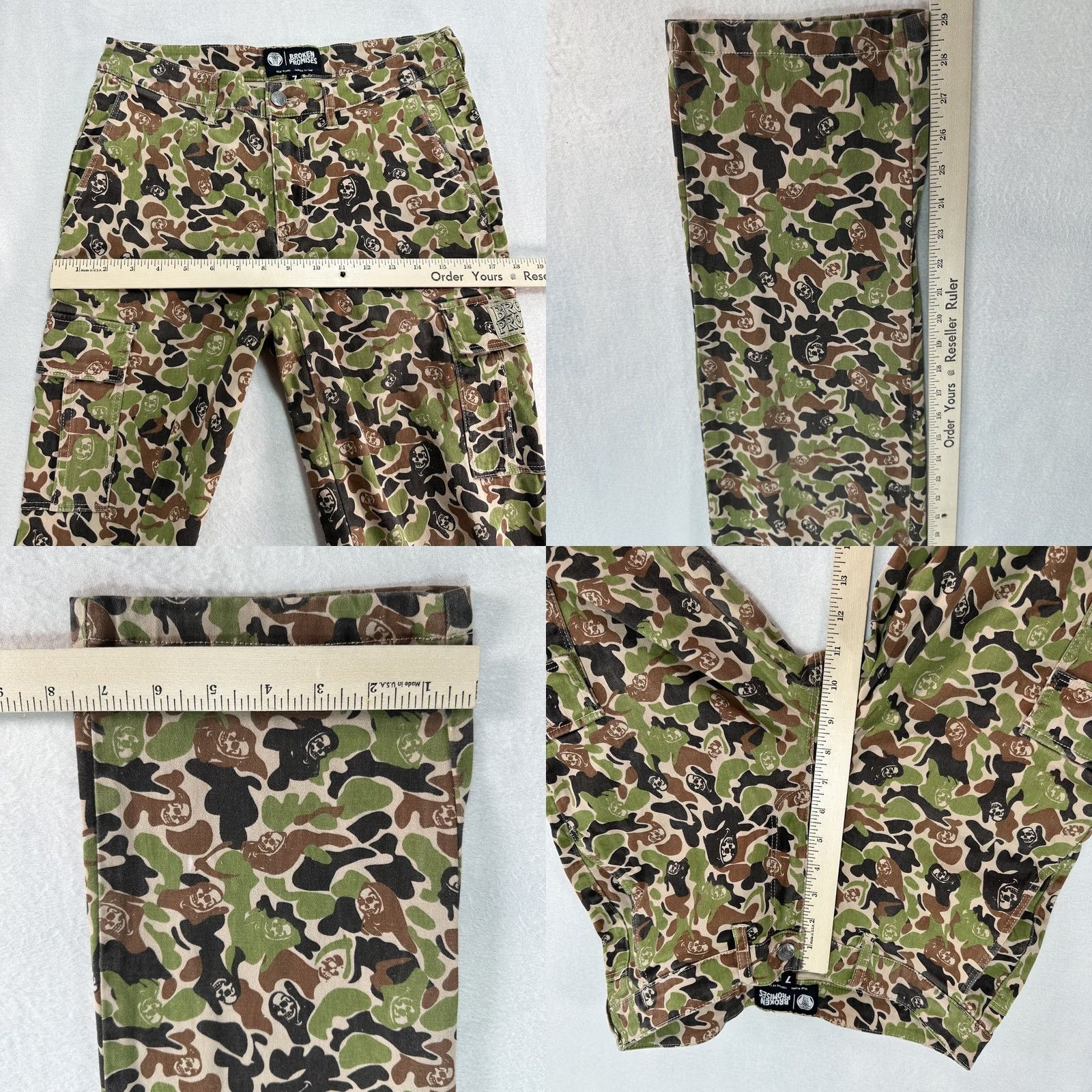VINTAGE Broken Promises Pants Womens 7 Camo Grim Reaper Cargo 
