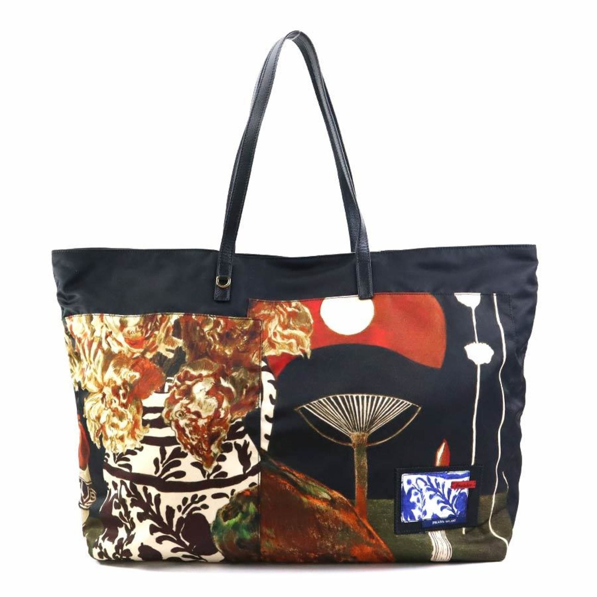 Prada Shoulder Bag Tote Nylon Leather Black Multicolor Women's E60311A