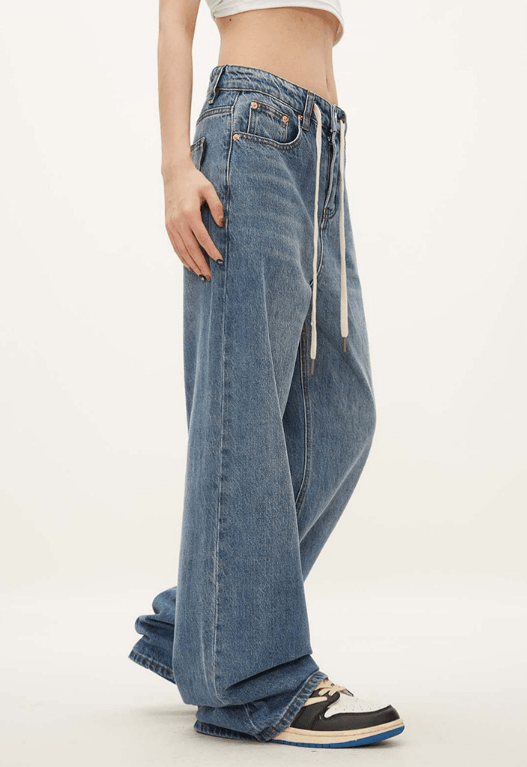 Japanese Brand American retro high waist drawstring straight jeans Size US 32 / EU 48 - 3 Thumbnail