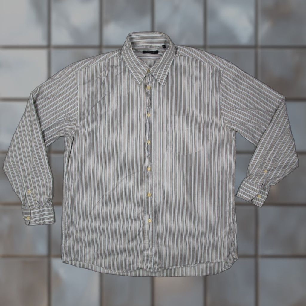 Canali CANALI Dress Shirt Men XL Blue Striped Button Up Textured 100% Cotton Made in Italy Size 46R - 1 Thumbnail