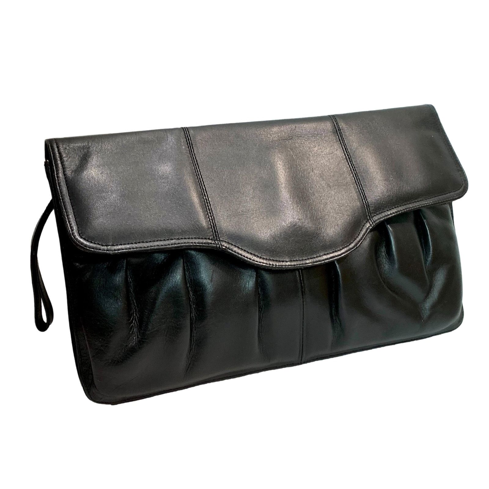 Vintage 80s Large Black Leather Clutch Bag | Tempo made Colombia Size ONE SIZE - 2 Thumbnail