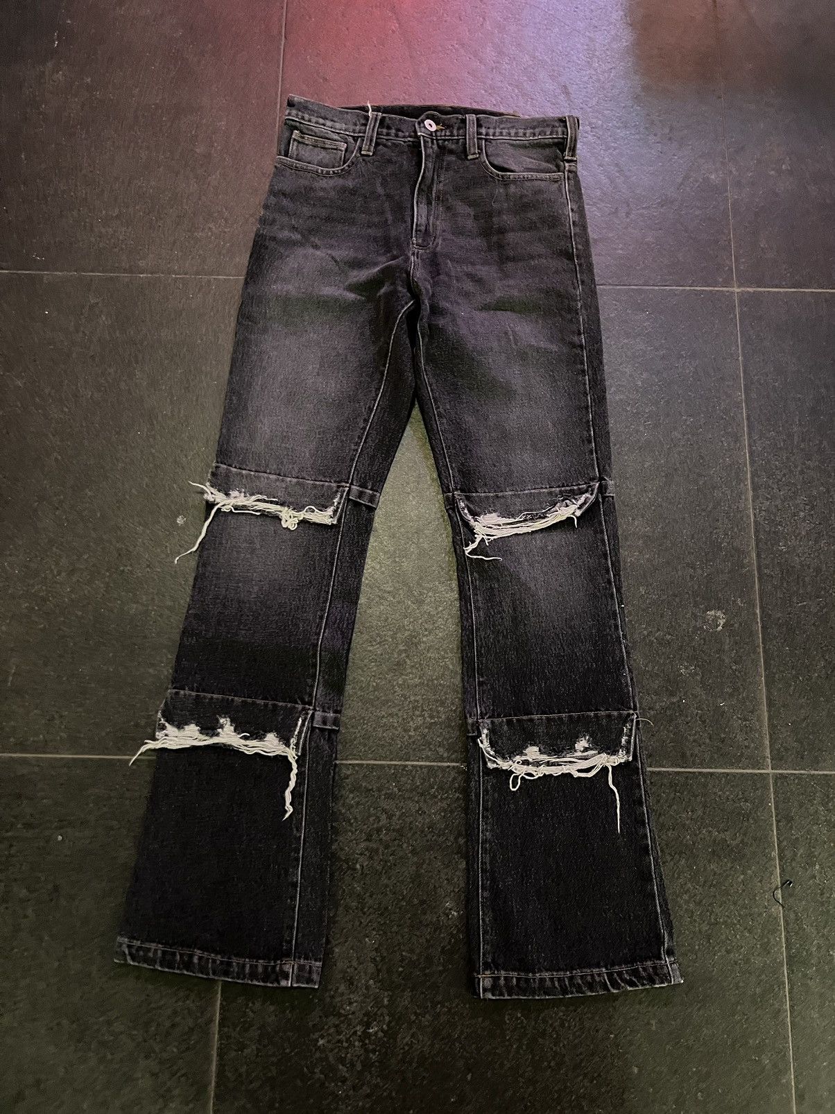 image of Who Decides War Sample Knee Flap Denim With Distressed Edges in Black, Men's (Size 30)