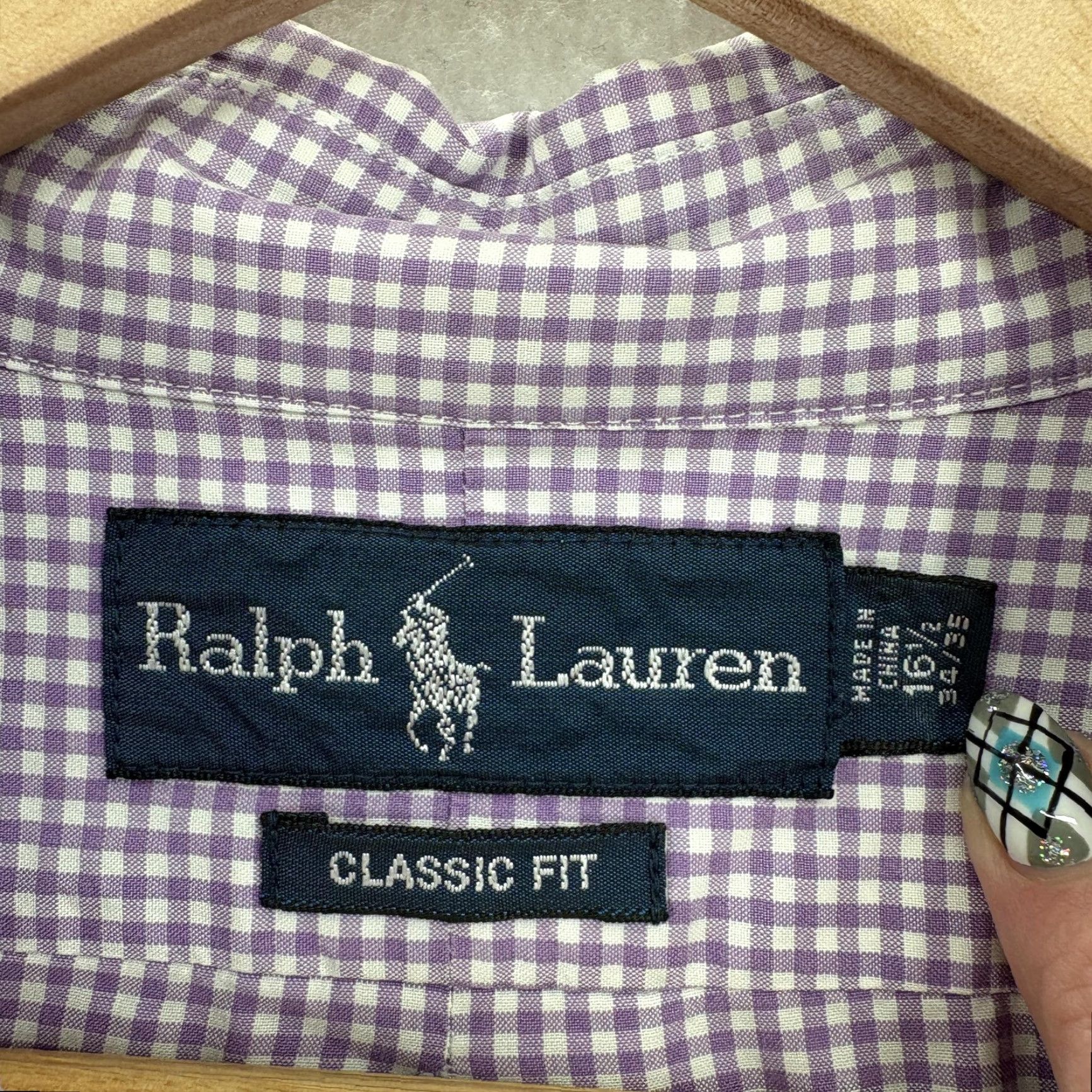 Ralph Lauren Ralph Lauren Dress Shirt Mens Button Down 16.5 34/35 Purple Gingham Classic Fit Size 46R - 3 Thumbnail