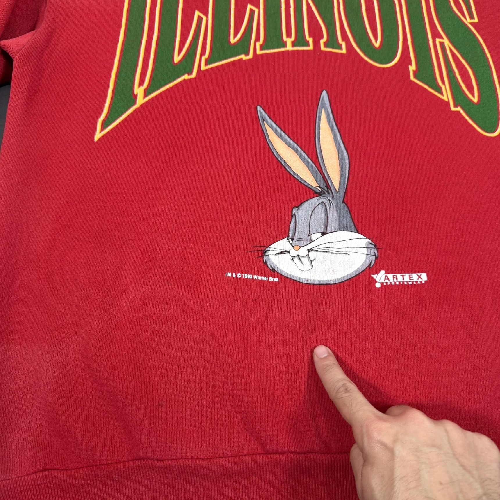 Vintage VINTAGE Artex Sweatshirt Mens Large Red Bugs Bunny Illinois 90s Cartoon College University Graphic Print Crew Neck Pullover Fleece Size US L / EU 52-54 / 3 - 5 Thumbnail