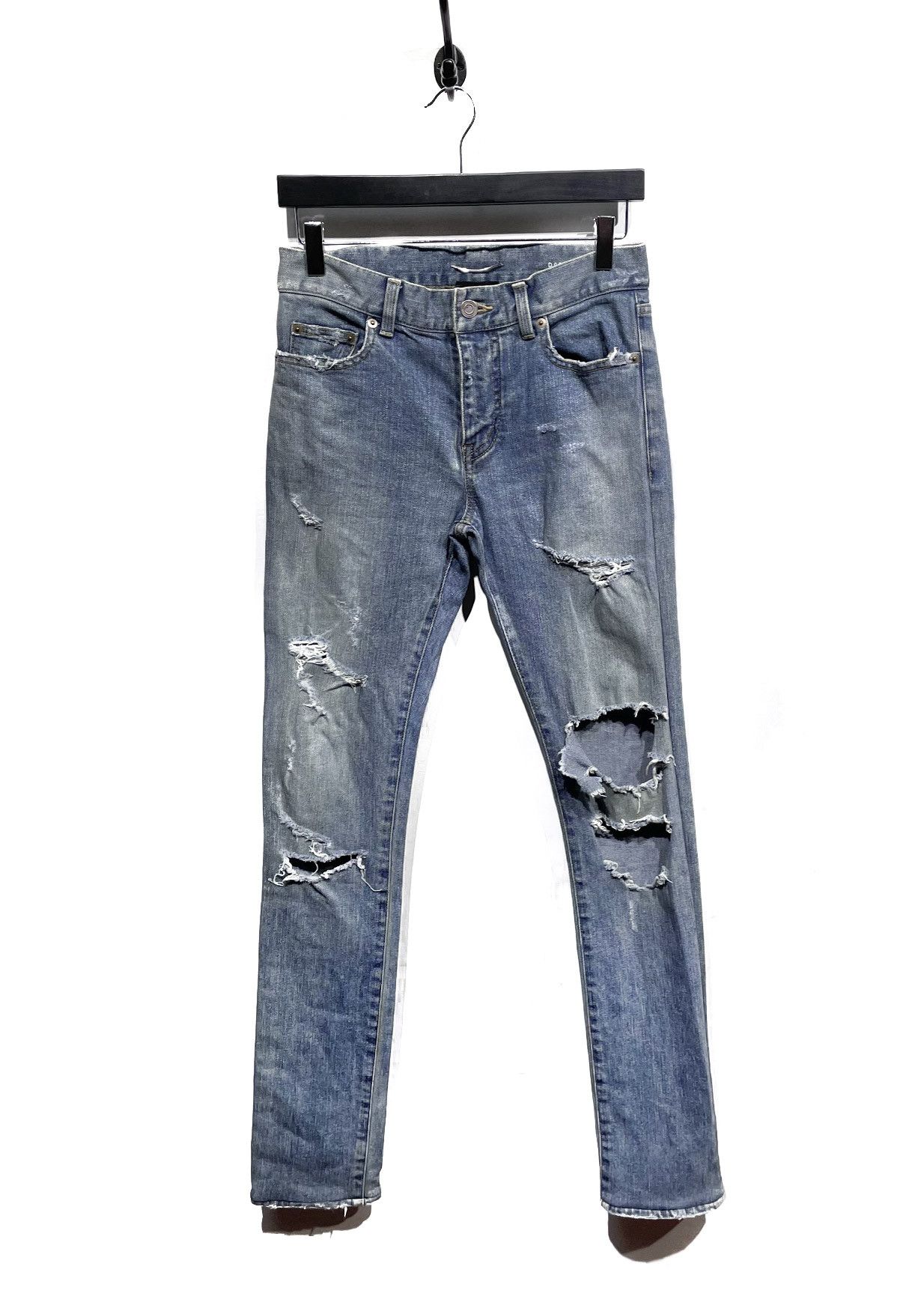 Saint Laurent Paris Saint Laurent D02 Distressed Light Blue Skinny Jeans Size US 27 - 1 Thumbnail
