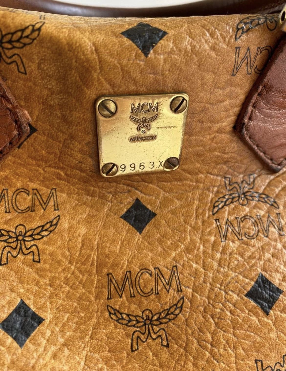 MCM MCM Boston Bag Ladies Cognac PVC Leather Visetos Brown Size ONE SIZE - 7 Thumbnail