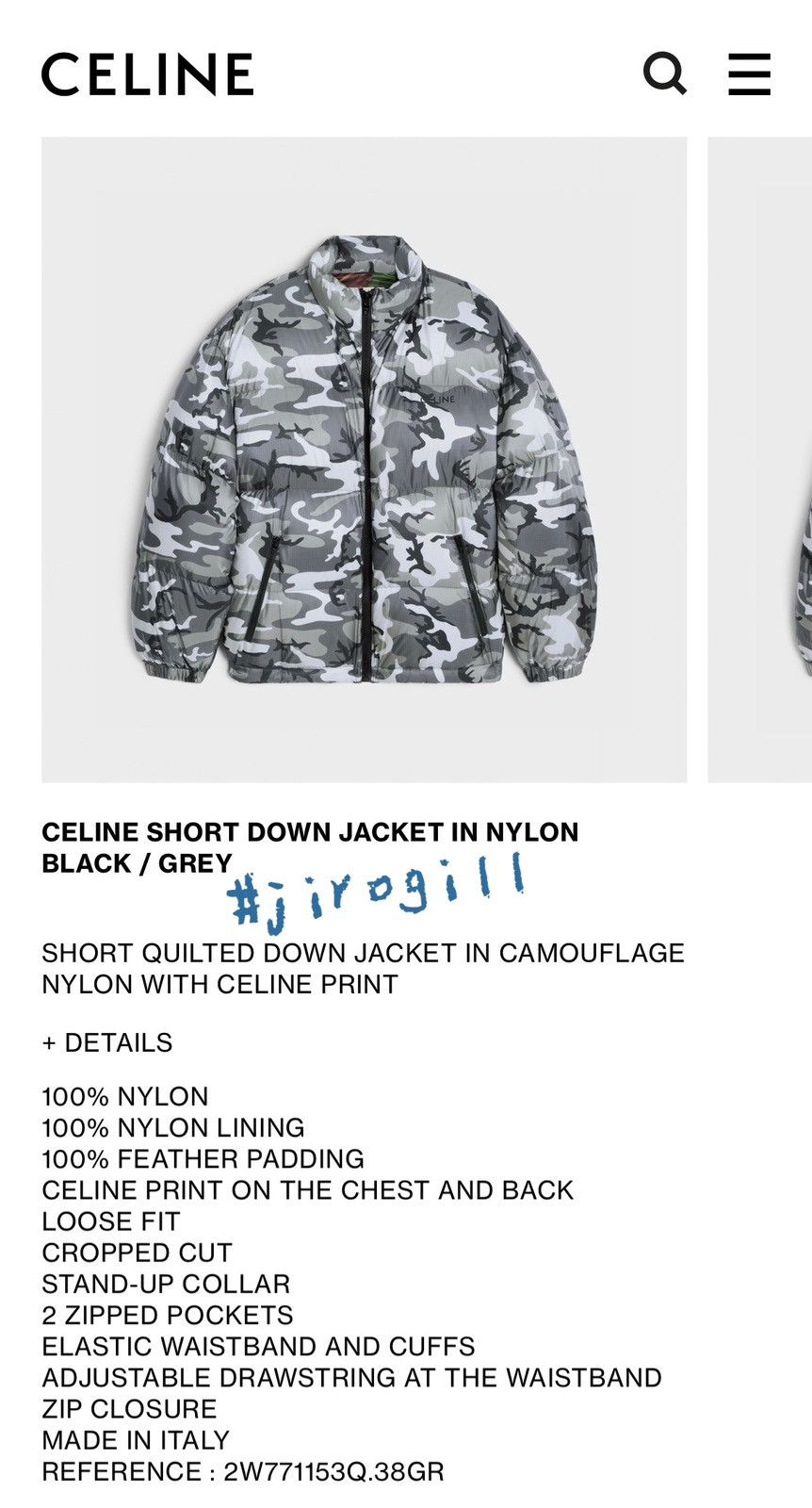 Celine × Hedi Slimane FW22 Grey Camo Short Down Jacket sz44 & 50 Size US M / EU 48-50 / 2 - 10 Thumbnail