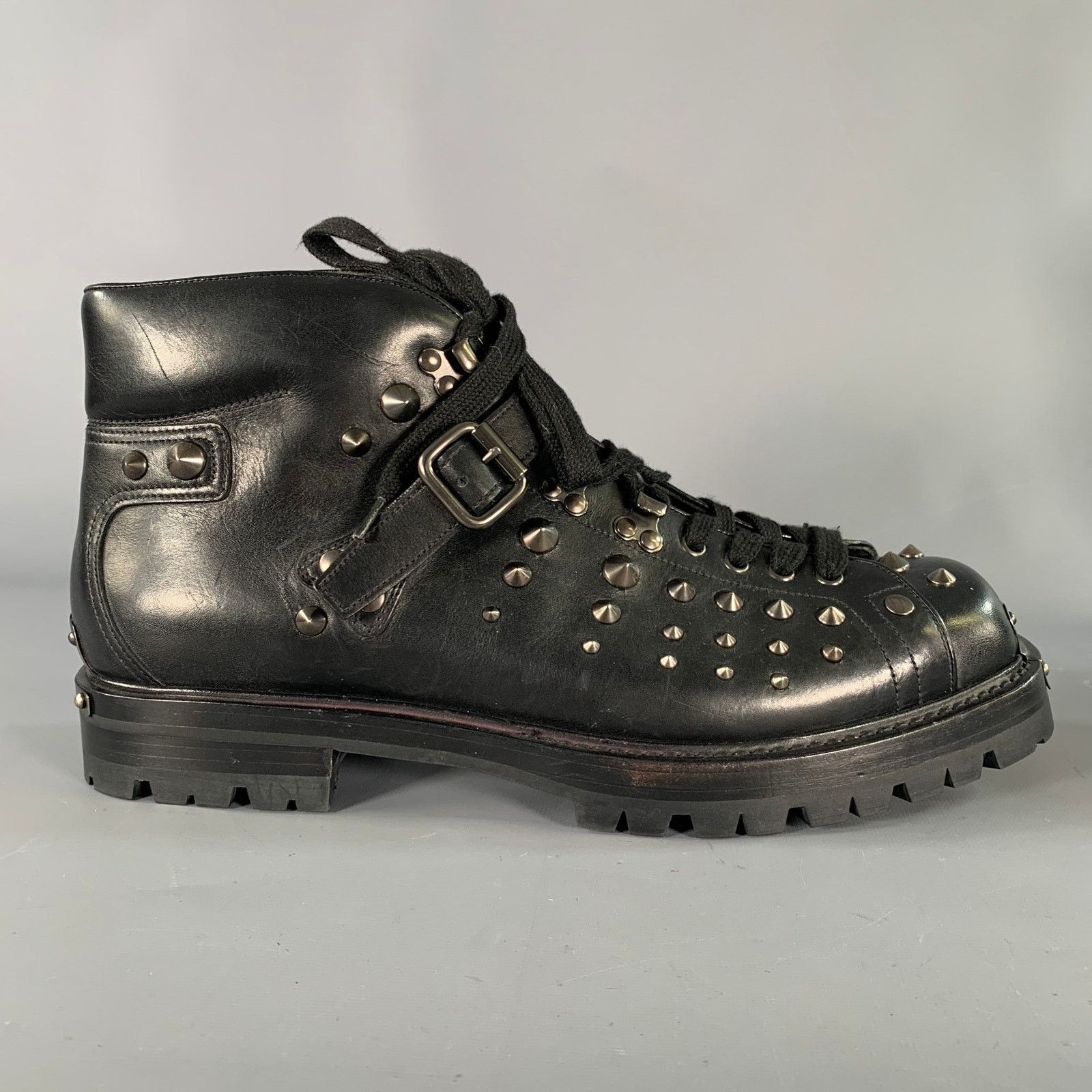 Prada PRADA Size 12 Black Studded Leather Ankle Boots Size US 12 / EU 45 - 2 Thumbnail