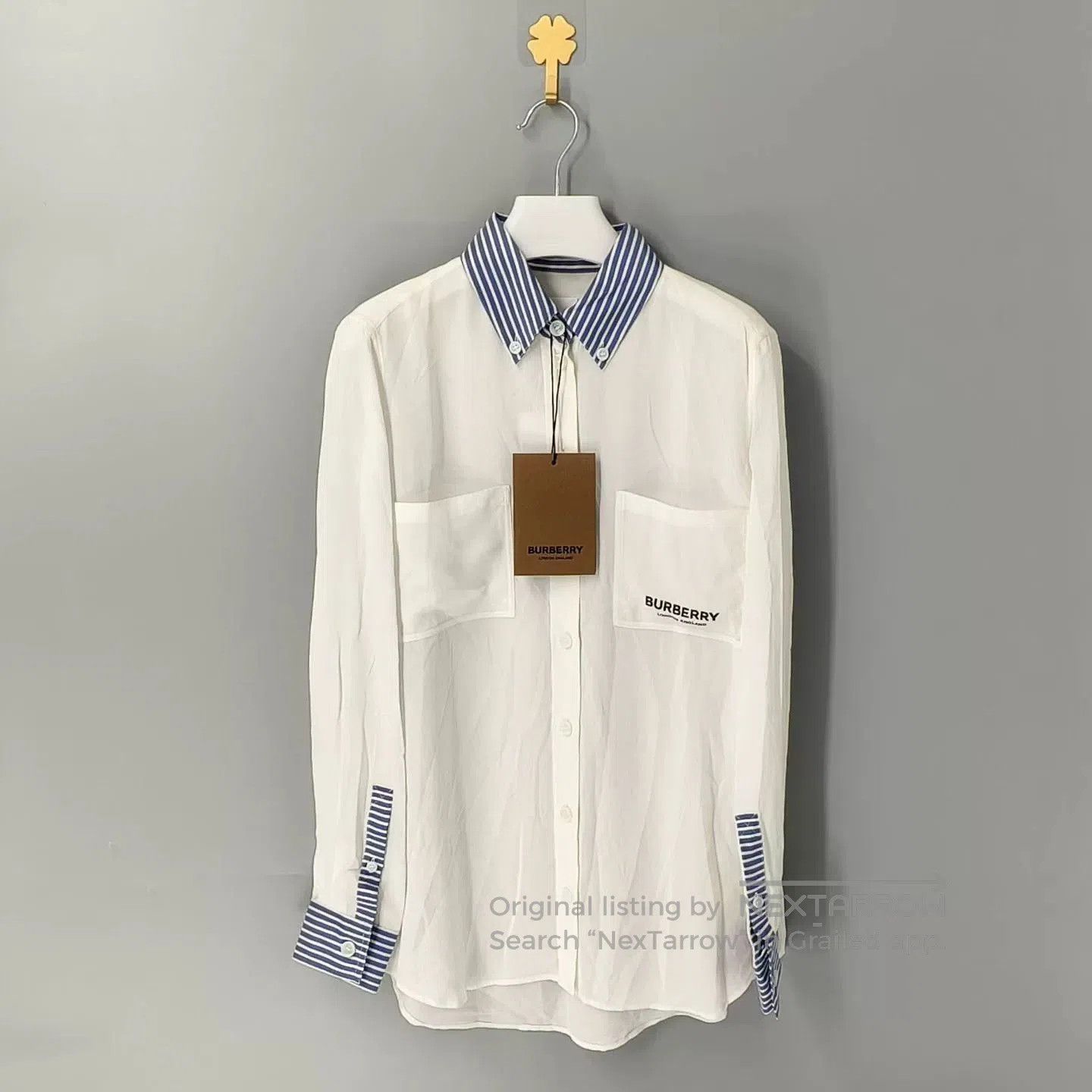 Burberry burberry blue white striped silk shirt. Size M / US 6-8 / IT 42-44 - 1 Thumbnail