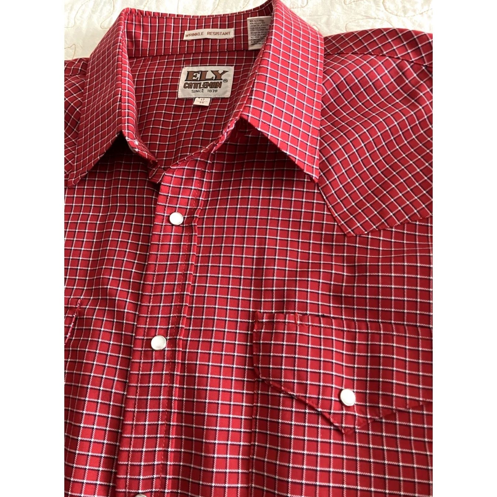 Vintage Ely Cattleman Western Shirt Mens 17/35 Red Windowpane Pearl Snap Cowboy Shirt Size US XL / EU 56 / 4 - 2 Thumbnail